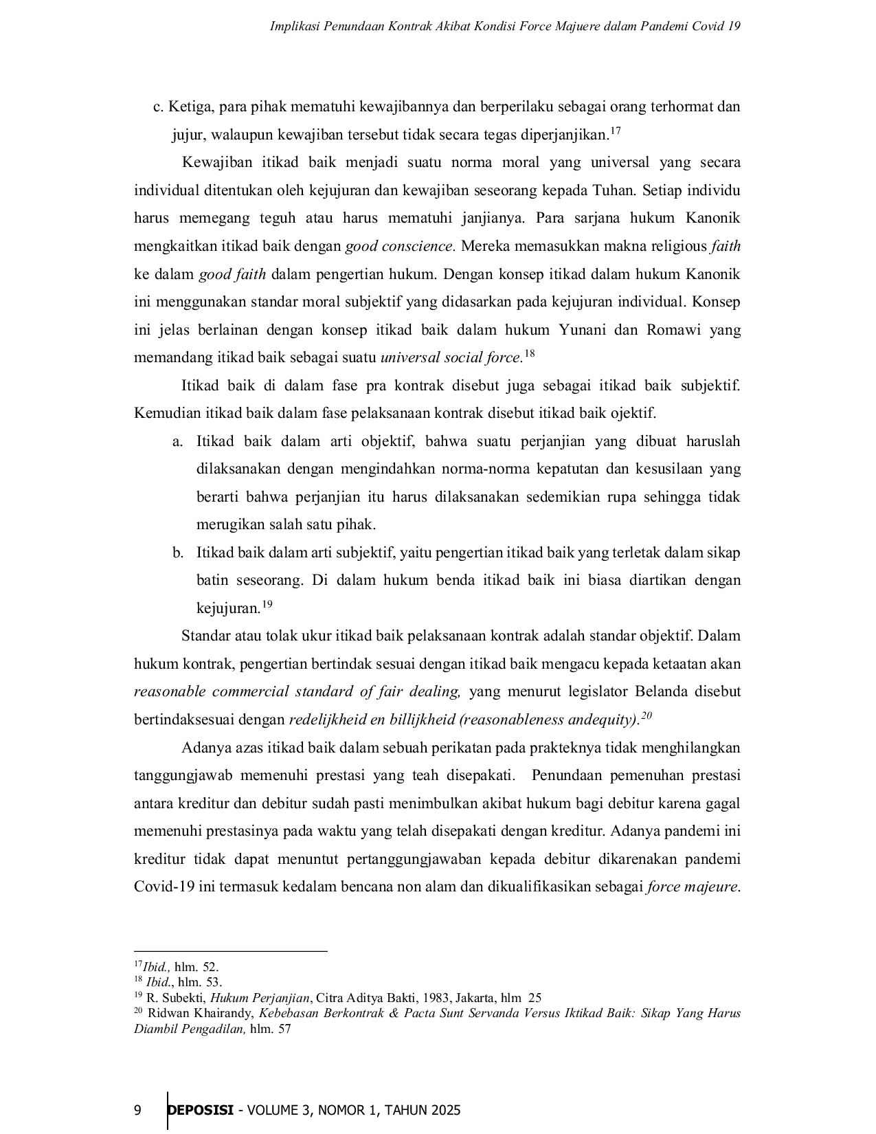 JURIS Implikasi Penundaan Kontrak Akibat Kondisi Force Majuere dalam Pandemi Covid 19