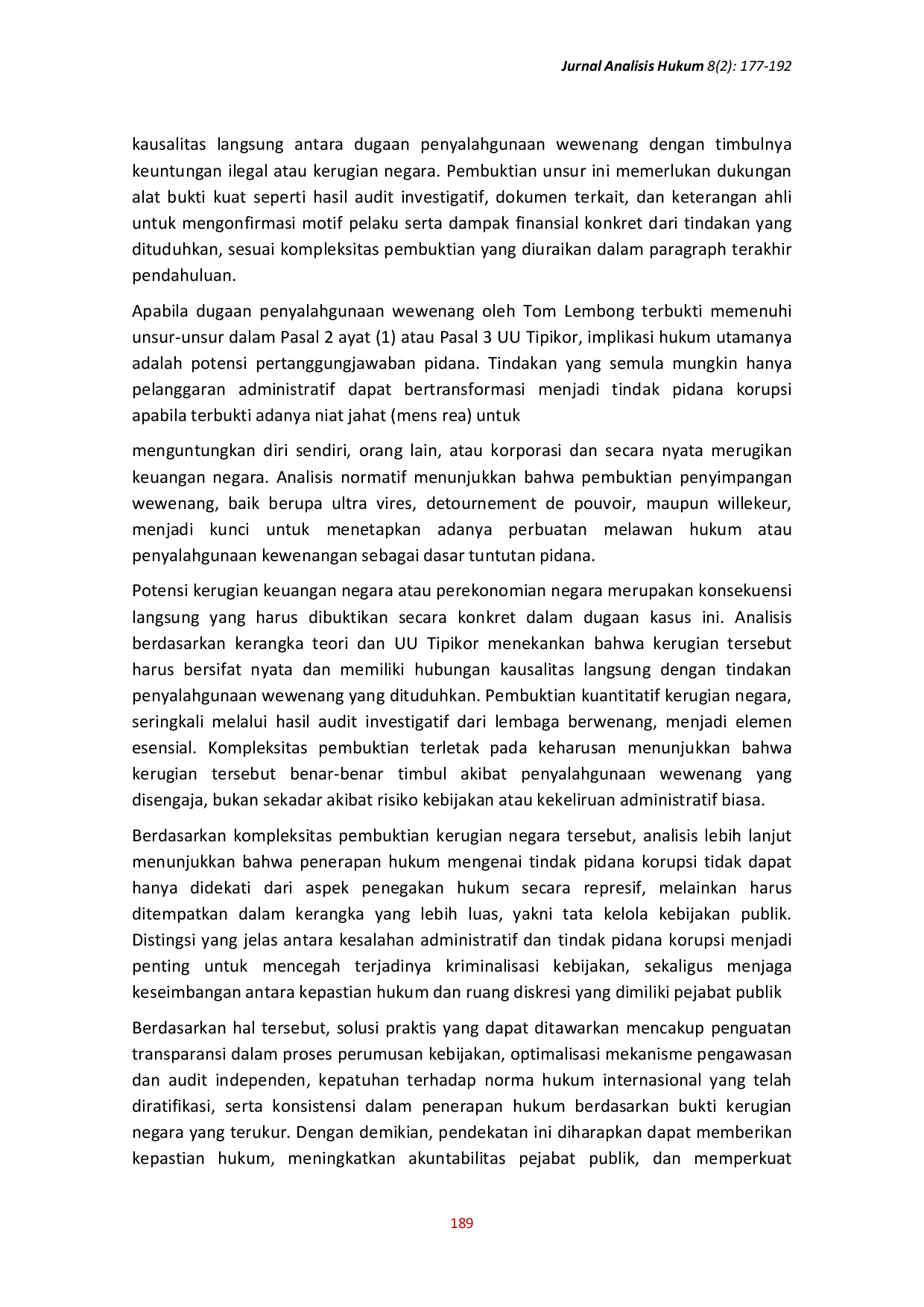 JURIS Analisis Unsur Perbuatan Pidana Dalam Kasus Korupsi Impor Gula Mantan Menteri Perdagangan Thomas Trikasih Lembong