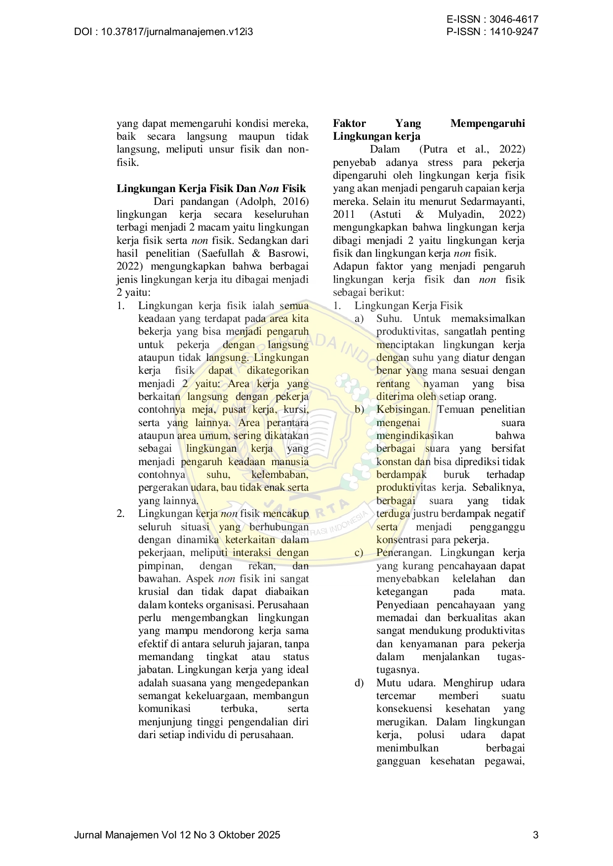 JURIS Faktor Lingkungan Kerja Terhadap Kinerja Pegawai