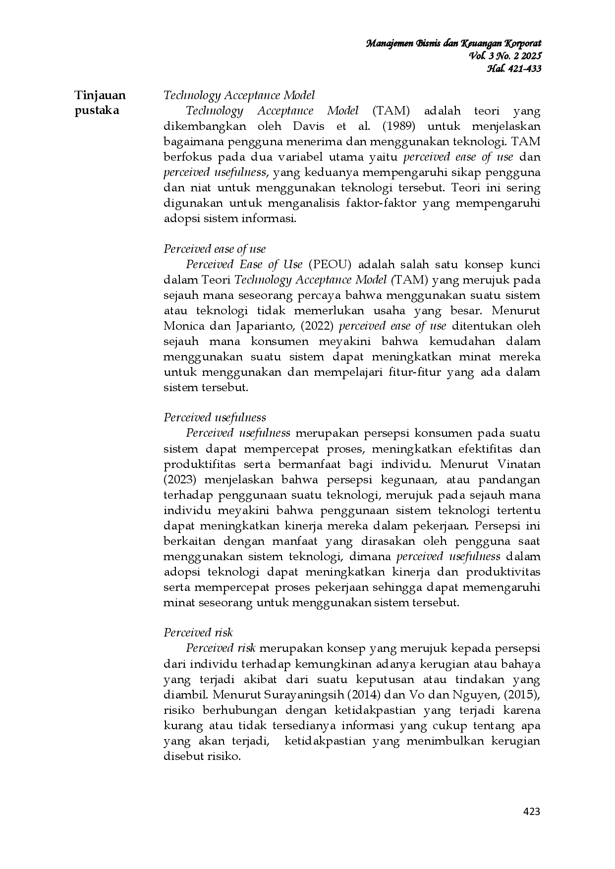 JURIS Pengaruh Perceived Ease Of Use Perceived Usefulness Dan Perceived Risk Terhadap Pembayaran Cashless Pada Umkm Di Kota Manado