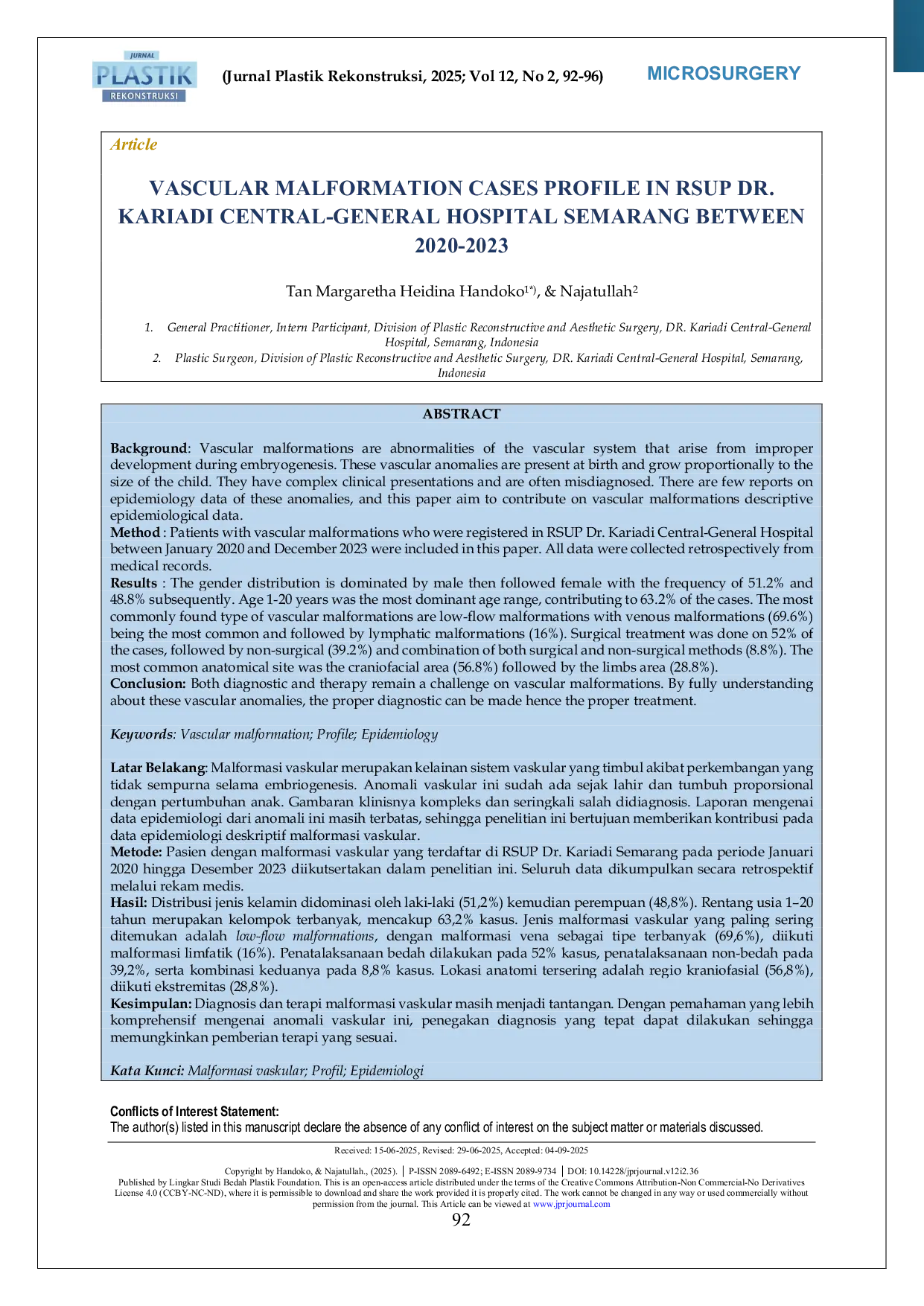 JURIS Vascular Malformation Cases Profile in RSUP Dr Kariadi Central General Hospital Semarang Between 2020 2023