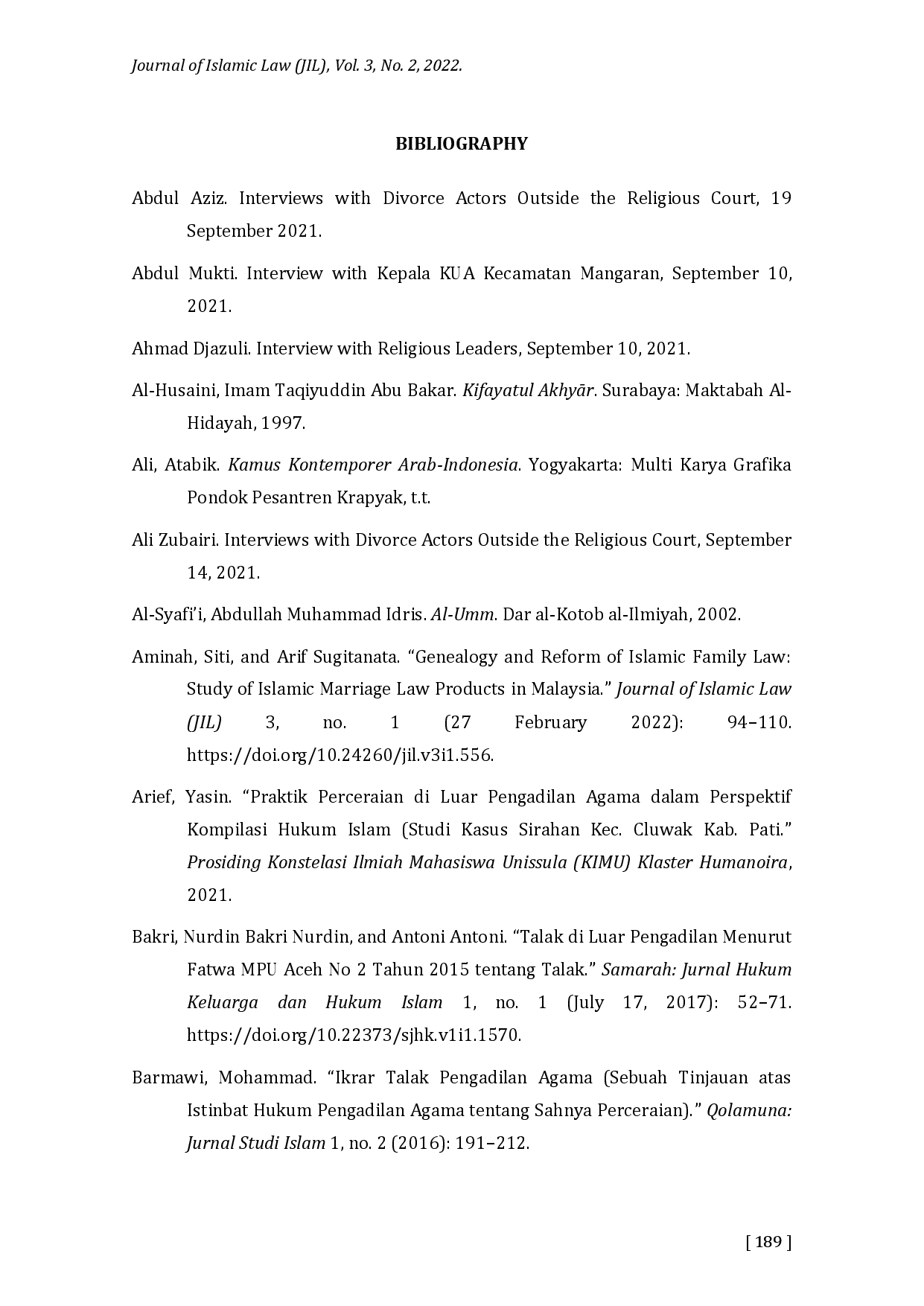 juris Between State Law and Islamic Law The Practice of Divorce Outside the Situbondo Religious Courts Indonesia