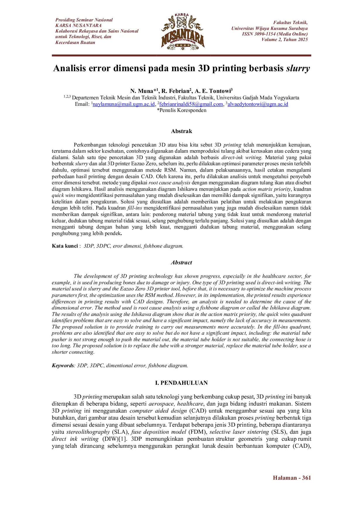 JURIS Analisis error dimensi pada mesin 3D printing berbasis slurry