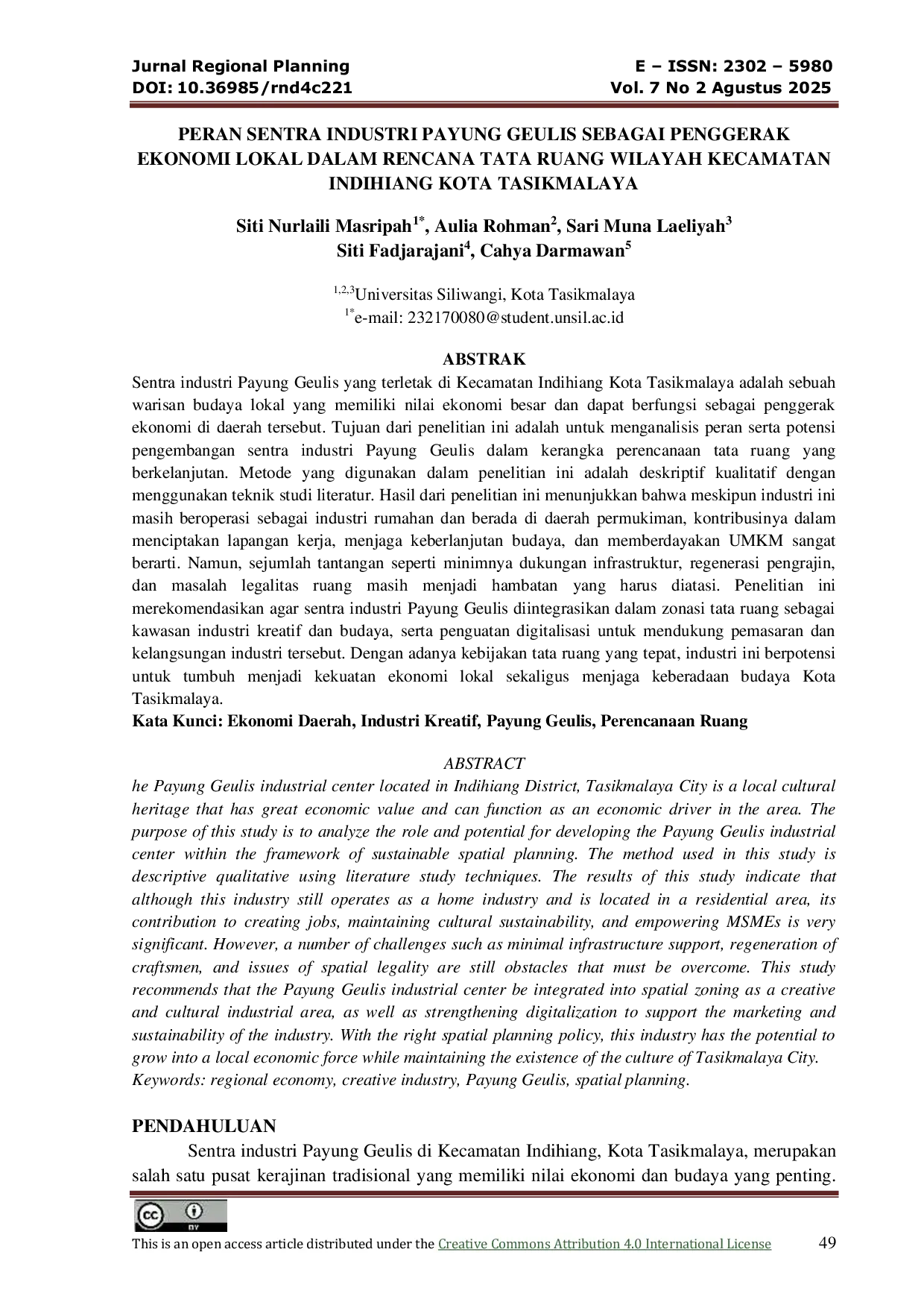 JURIS Peran Sentra Industri Payung Geulis Sebagai Penggerak Ekonomi Lokal Dalam Rencana Tata Ruang Wilayah Kecamatan Indihiang Kota Tasikmalaya