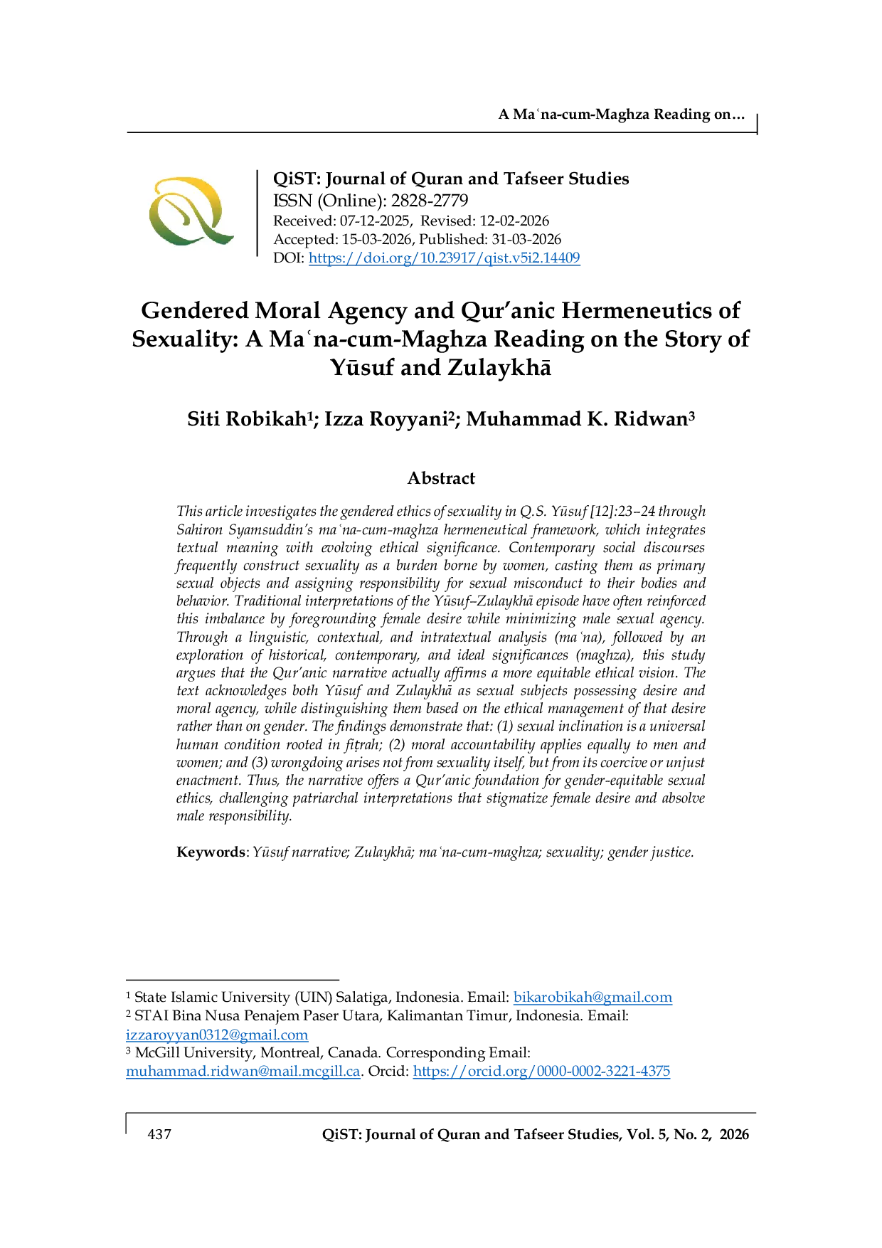 JURIS Gendered Moral Agency and Qur anic Hermeneutics of Sexuality A Ma na cum Maghza Reading on the Story of Yusuf and Zulaykha