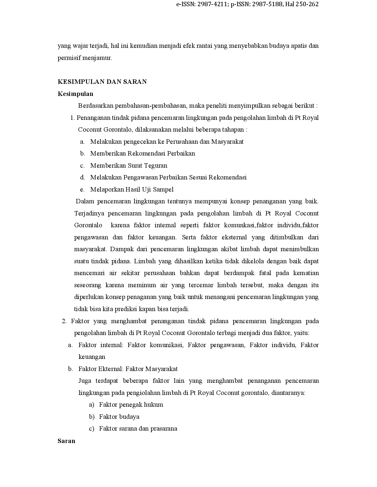 juris Faktor Penghambat Penanganan Pencemaran Lingkungan Dalam Pengolahan Limbah Di Pt Royal Coconut Gorontalo