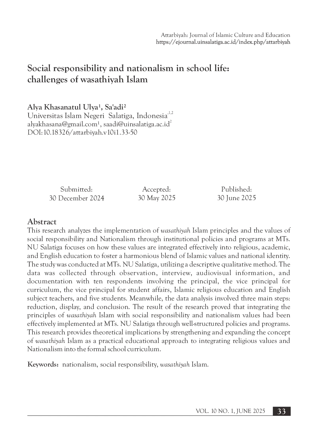 juris Social responsibility and nationalism in school life challenges of wasathiyah Islam