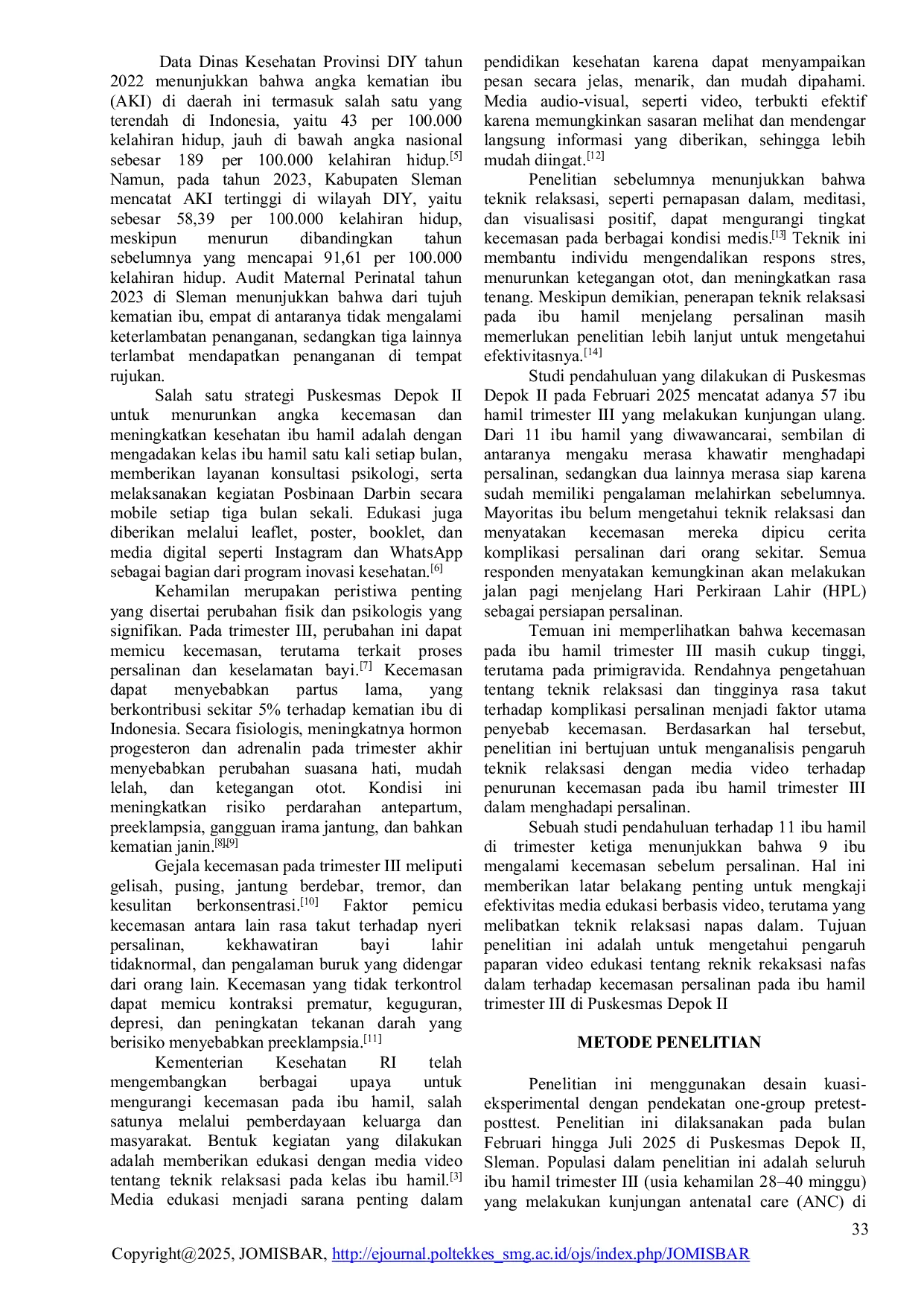 JURIS Pengaruh Edukasi Berbasis Video Tentang Relaksasi Nafas dalam Terhadap Kecemasan Menghadapi Persalinan Pada Ibu Hamil Trimester III Di Puskesmaas Depok II