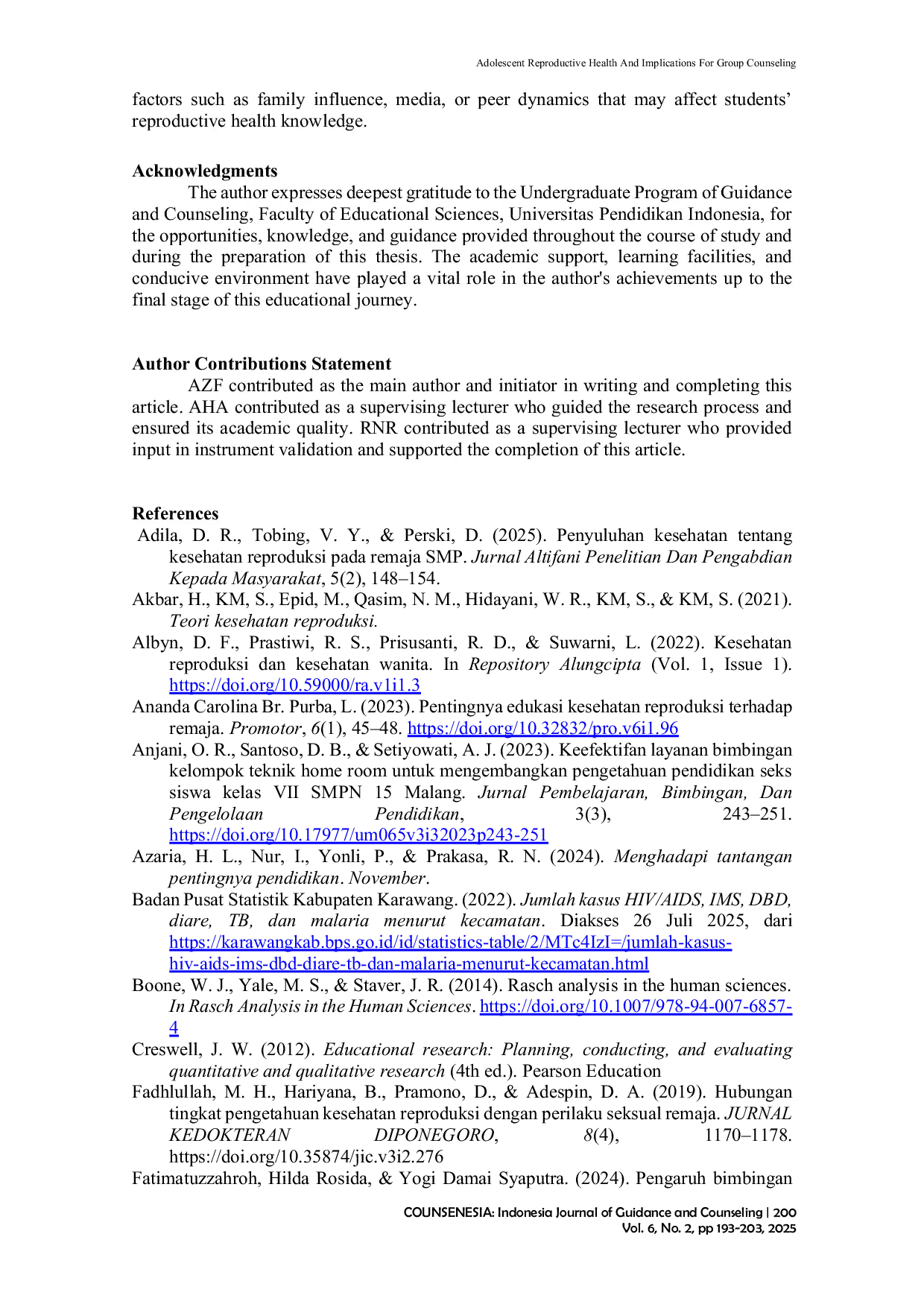 JURIS Adolescent Reproductive Health and Implications for Group Counseling