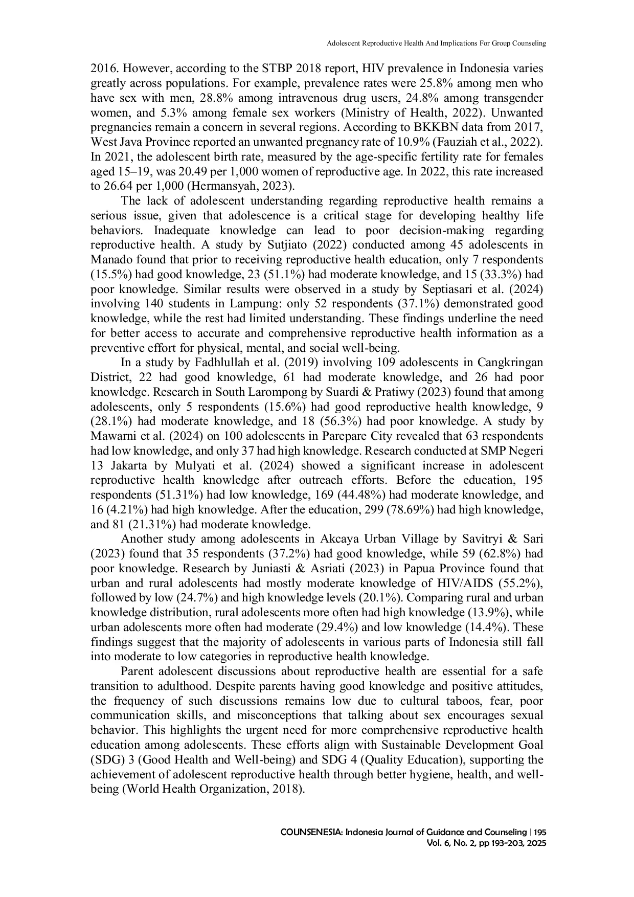 JURIS Adolescent Reproductive Health and Implications for Group Counseling