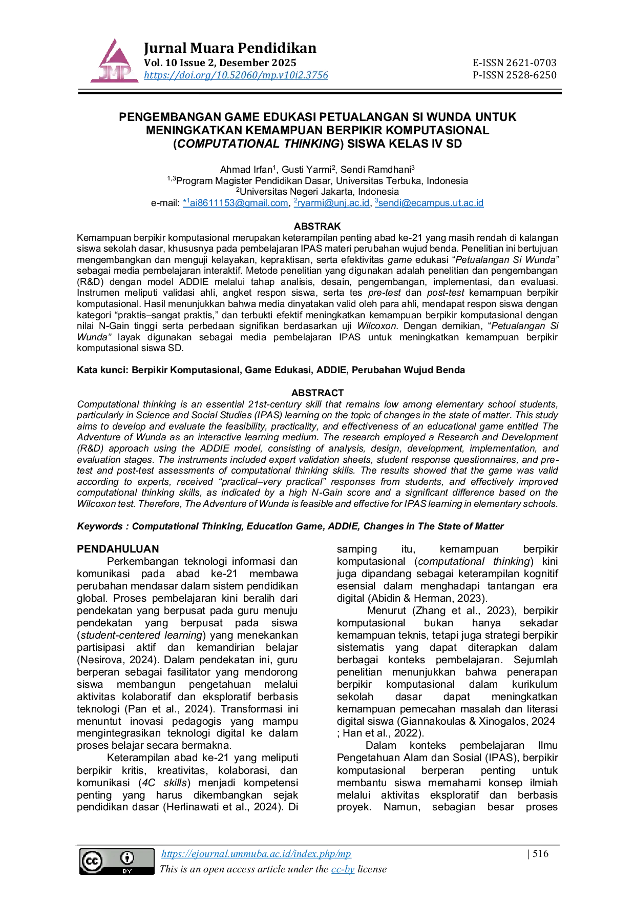 JURIS Pengembangan Game Edukasi Petualangan Si Wunda untuk Meningkatkan Kemampuan Berpikir Komputasional Computational Thinking Siswa Kelas IV SD