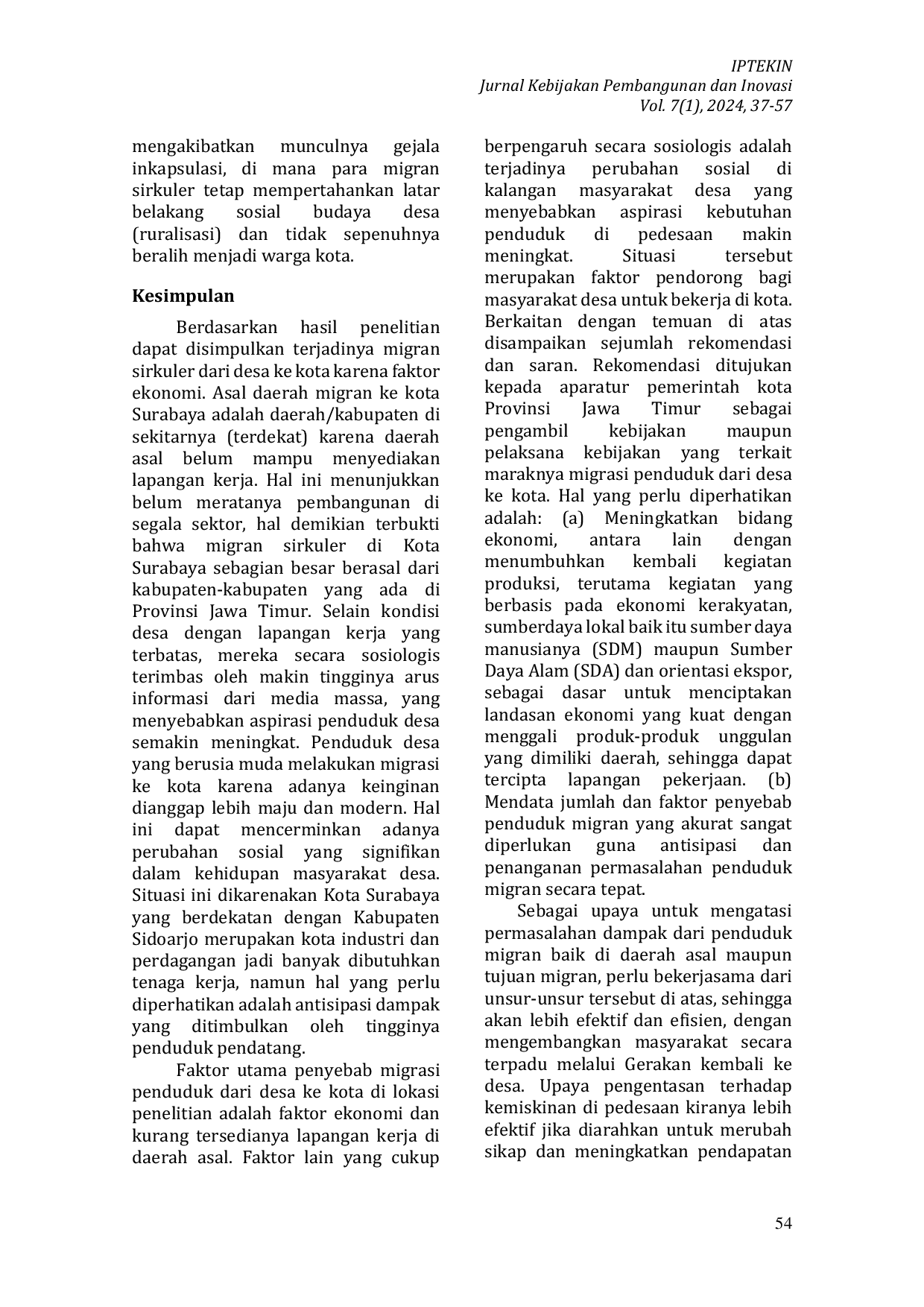 JURIS Migrasi Sirkuler Sebagai Faktor Determinan Urbanisasi Penduduk Dari Desa Ke Kota Dampak Pekerja Migrasi Terhadap Kesejahteraan Sosial Keluarga