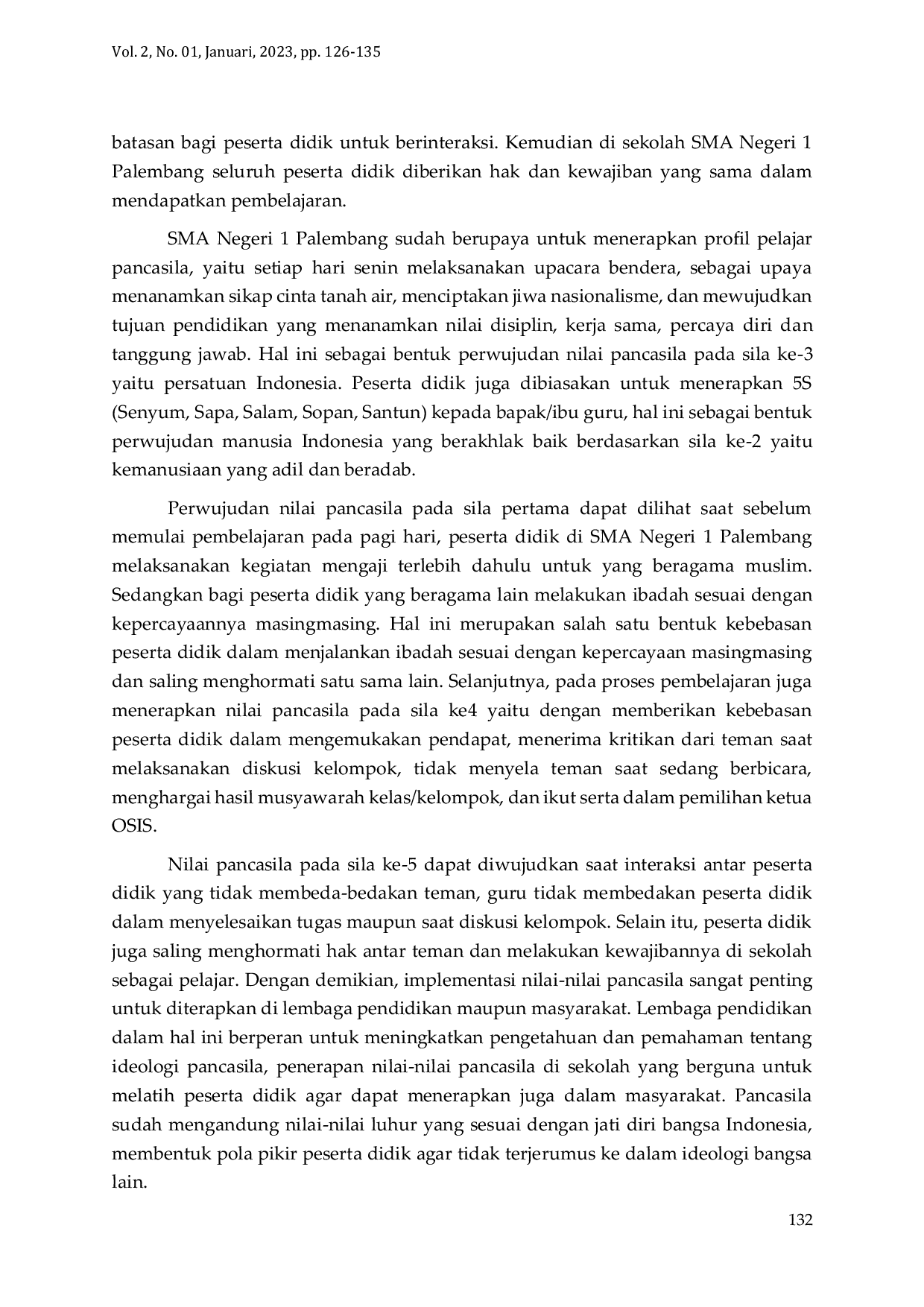 JURIS Implementasi Penguatan Nilai Nilai Pancasila Pada Era Globalisasi Pendidikan Abad 21di Sma Negeri 1 Palembang