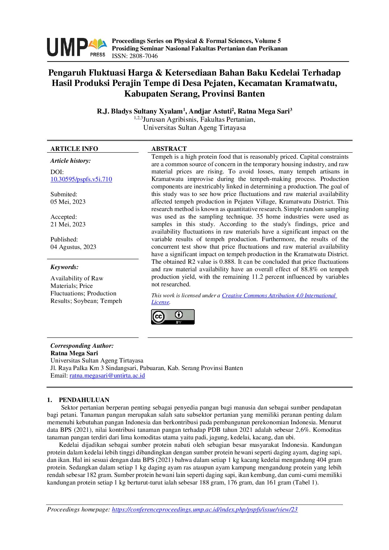 JURIS Pengaruh Fluktuasi Harga Ketersediaan Bahan Baku Kedelai Terhadap Hasil Produksi Perajin Tempe di Desa Pejaten Kecamatan Kramatwatu Kabupaten Serang Provinsi Banten