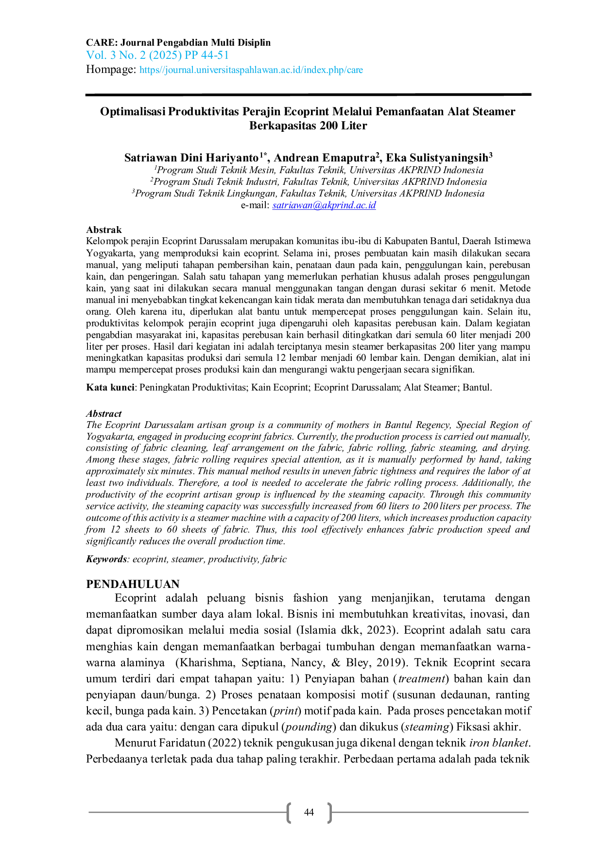 juris Optimalisasi Produktivitas Perajin Ecoprint Melalui Pemanfaatan Alat Steamer Berkapasitas 200 Liter