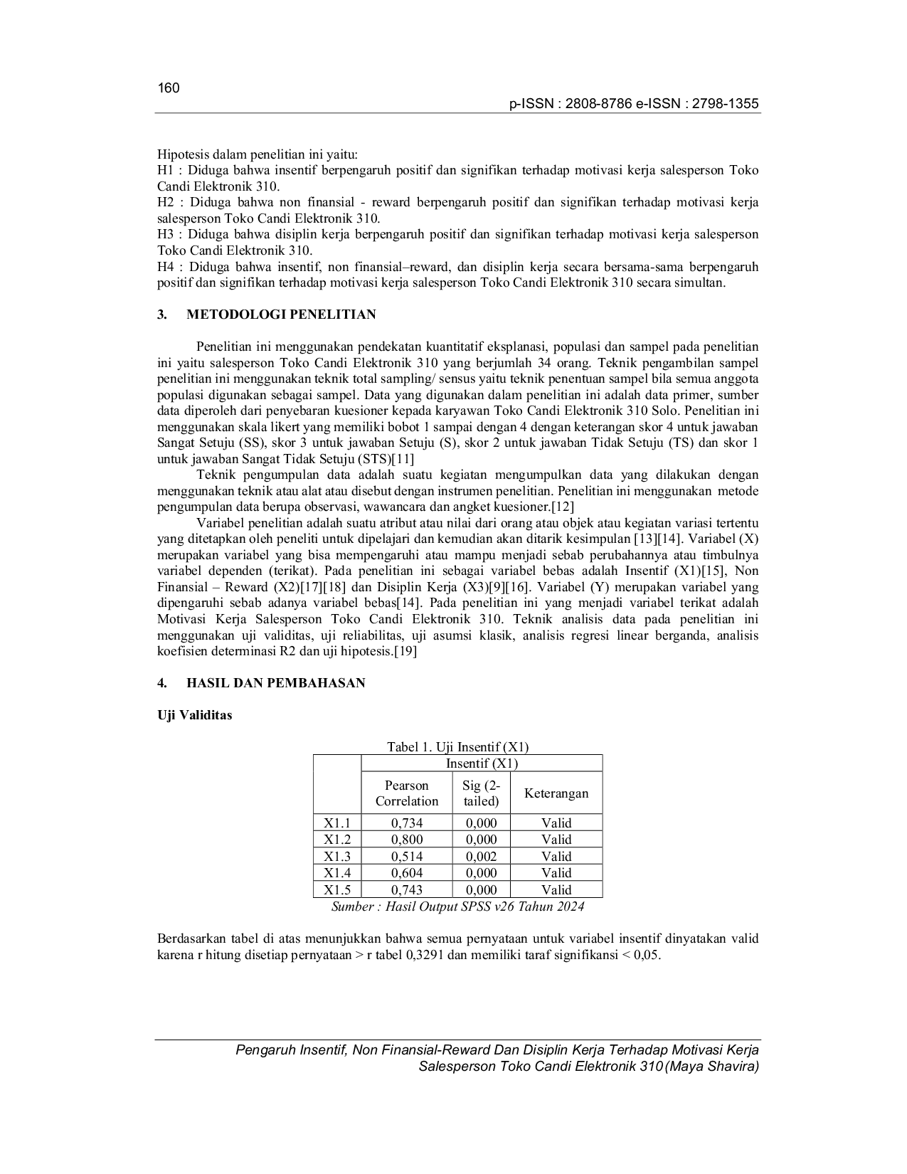 JURIS Pengaruh Insentif Non Finansial Reward dan Disiplin Kerja terhadap Motivasi Kerja Salesperson Toko Candi Elektronik 310