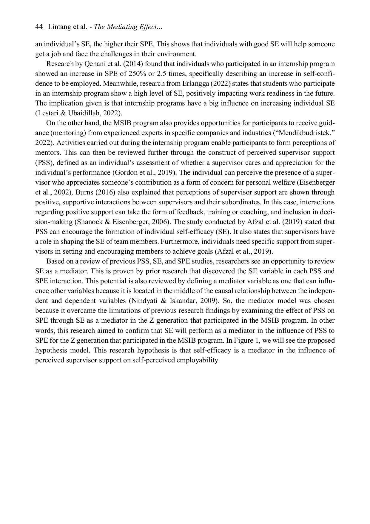 JURIS The Mediating Effect of Self Efficacy on Perceived Supervisor Support on Self Perceived Employability in Generation Z Participating in the Certified Internship and Independent Study Program