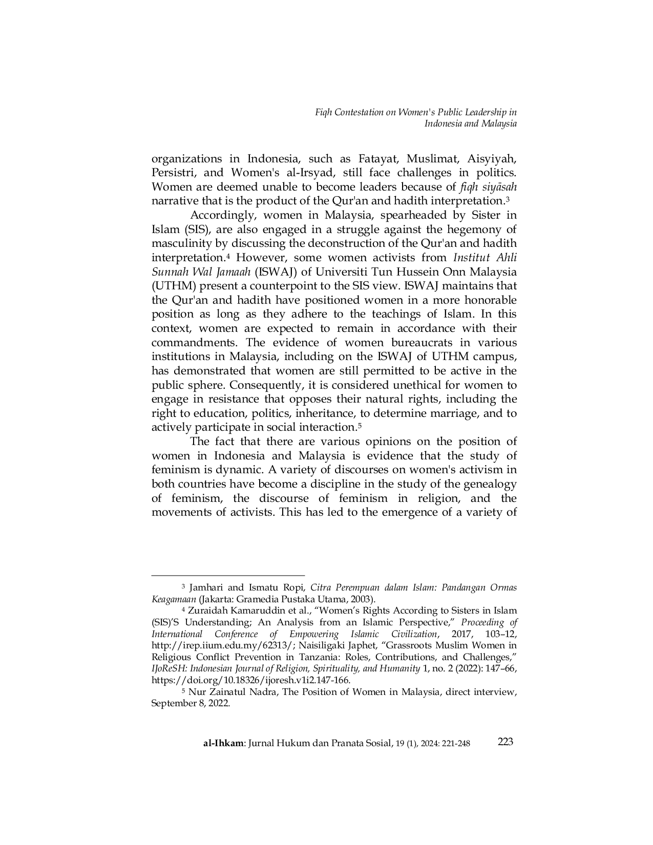JURIS Fiqh Contestation on Women s Public Leadership in Indonesia and Malaysia Reproducing Qur anic and Hadith Interpretations