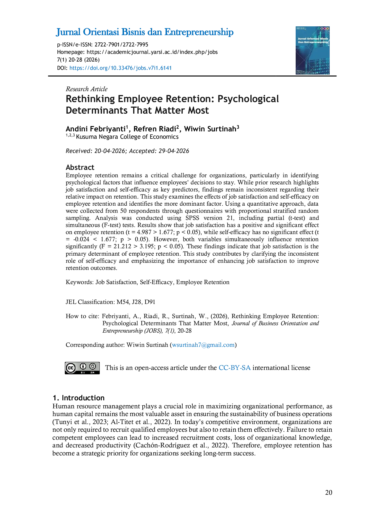JURIS Rethinking Employee Retention Psychological Determinants That Matter Most