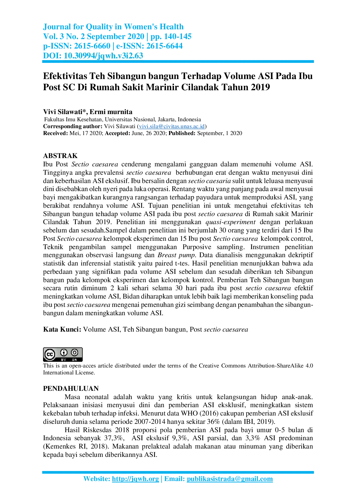 JURIS Efektivitas Teh Sibangun bangun Terhadap Volume ASI Pada Ibu Post SC Di Rumah Sakit Marinir Cilandak Tahun 2019