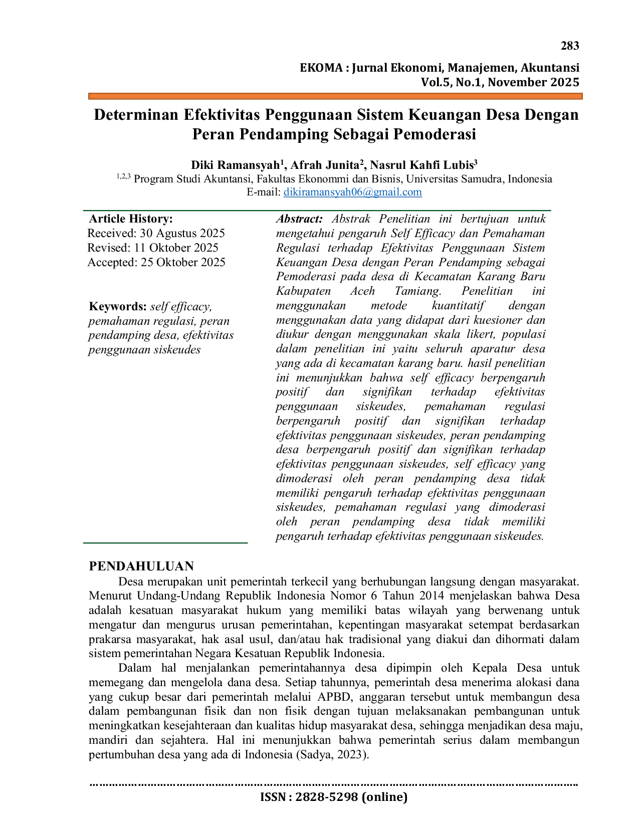JURIS Determinan Efektivitas Penggunaan Sistem Keuangan Desa Dengan Peran Pendamping Sebagai Pemoderasi