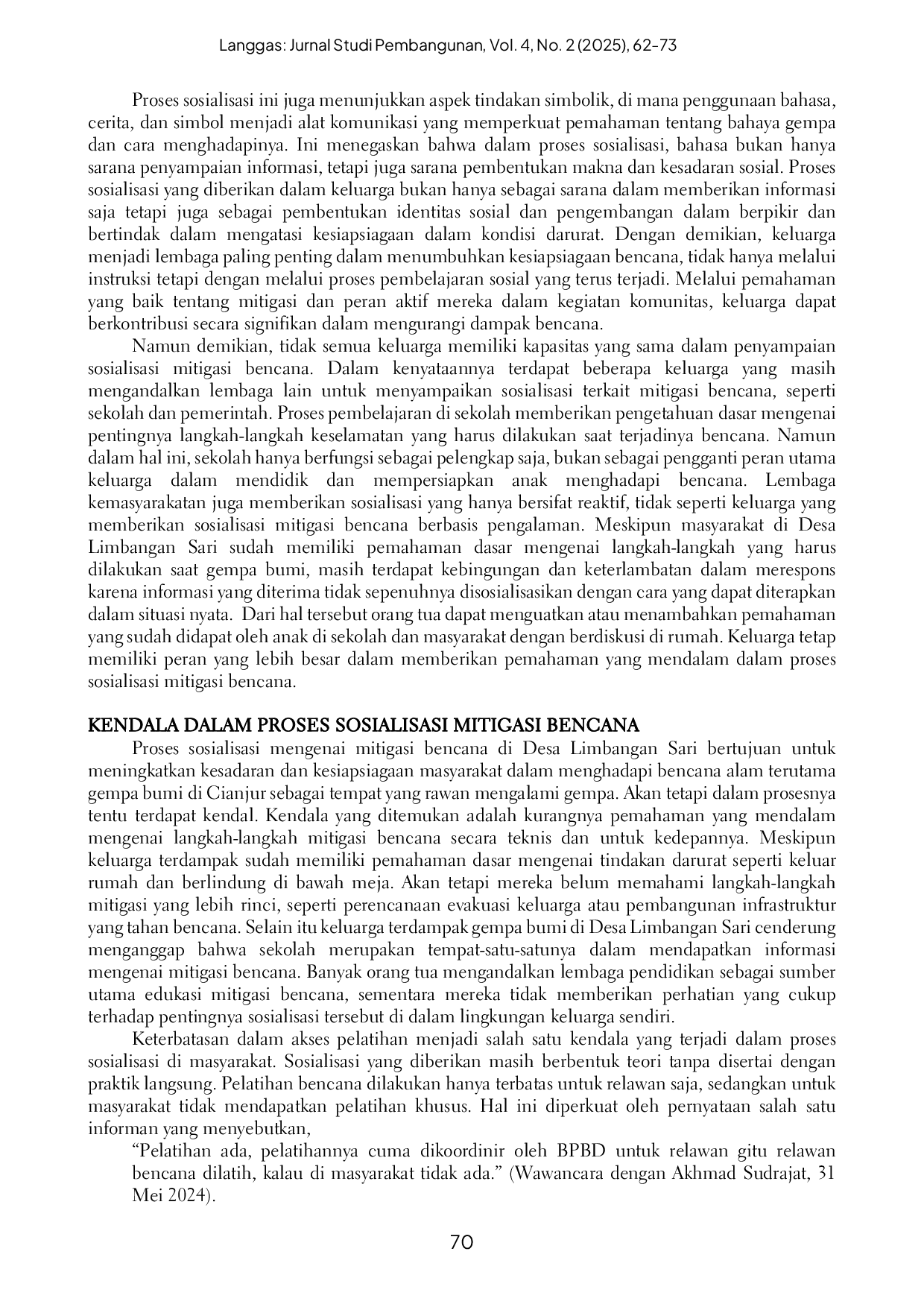 JURIS Proses Sosialisasi Mitigasi Bencana pada Keluarga Terdampak Gempa Bumi di Desa Limbangan Sari