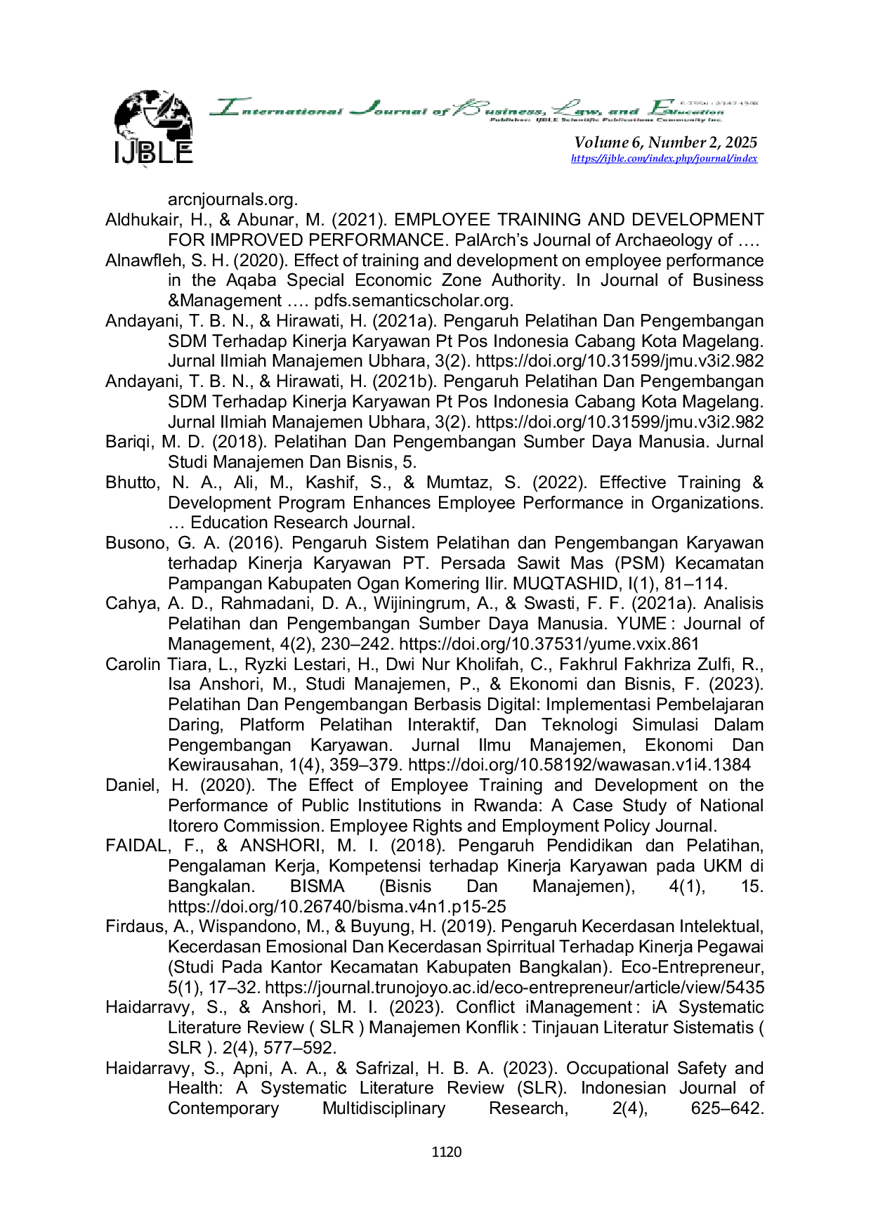 JURIS Systematic Literature Review The Role of Human Resource Development in Employee Performance
