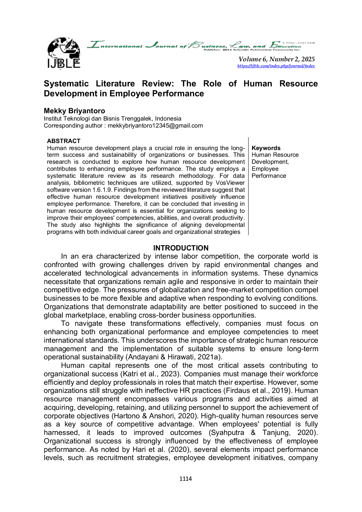 JURIS Systematic Literature Review The Role of Human Resource Development in Employee Performance