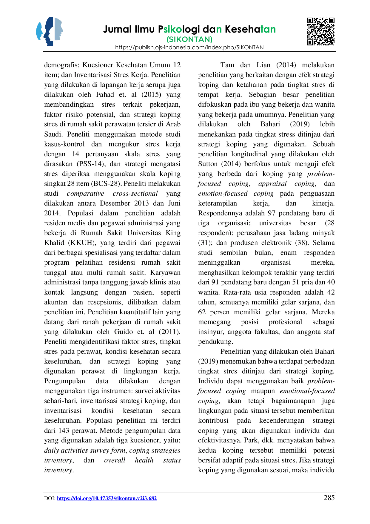 JURIS Efektivitas Problem Focused Coping Dan Emotion Focused Coping Terhadap Stress Kerja Sebuah Kajian Literatur
