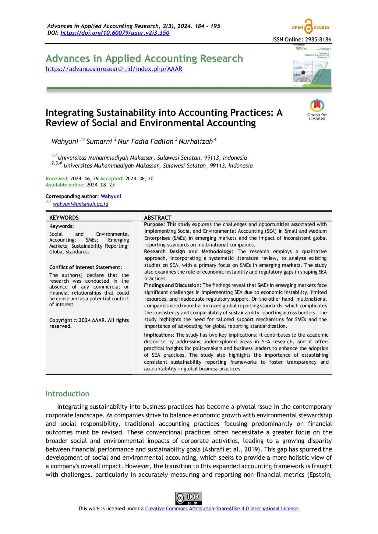 JURIS Integrating Sustainability into Accounting Practices A Review of Social and Environmental Accounting