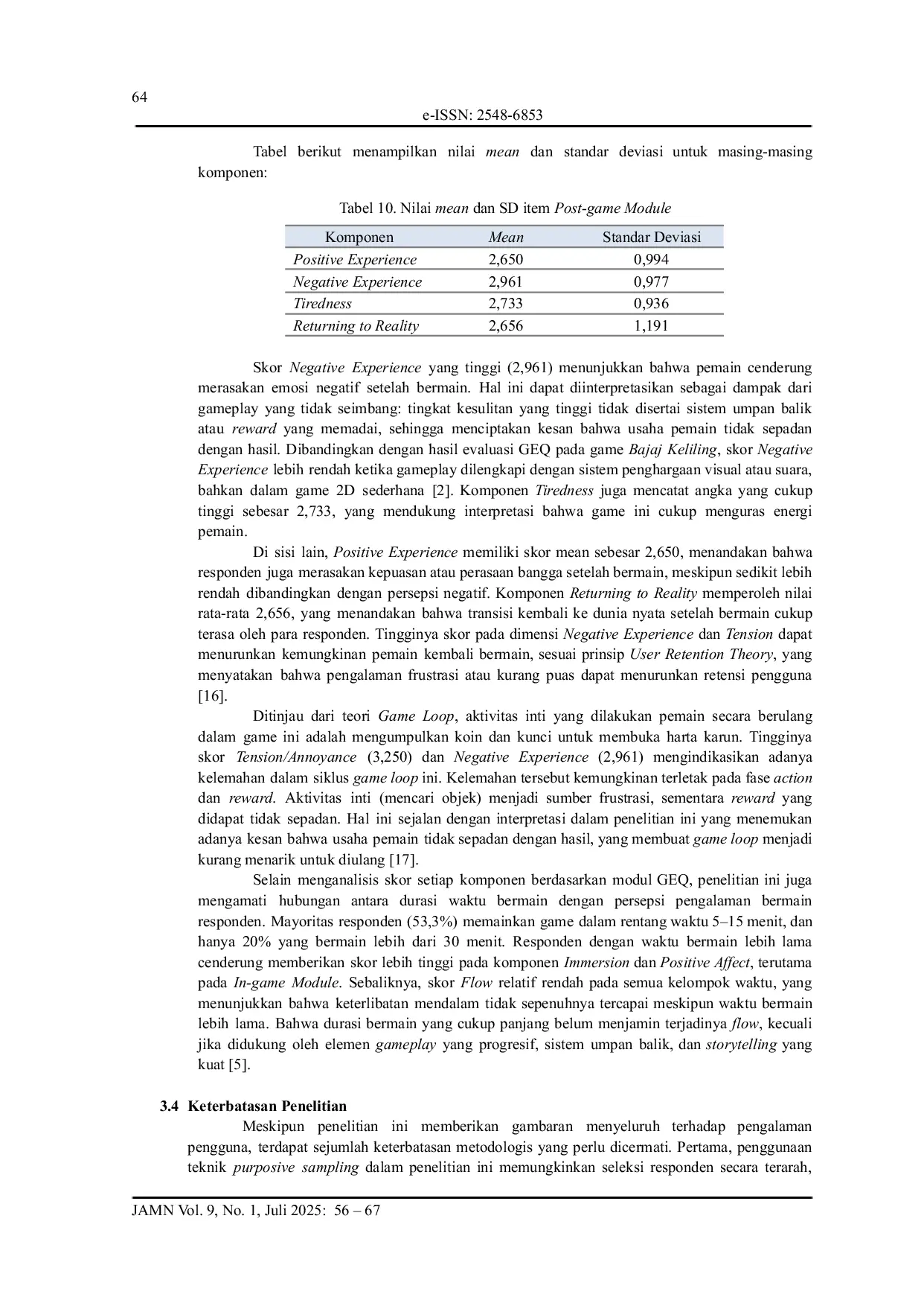 JURIS Evaluasi User Experience Game Aaron Lost in the Jungle Menggunakan Metode Game Experience Questionnaire GEQ