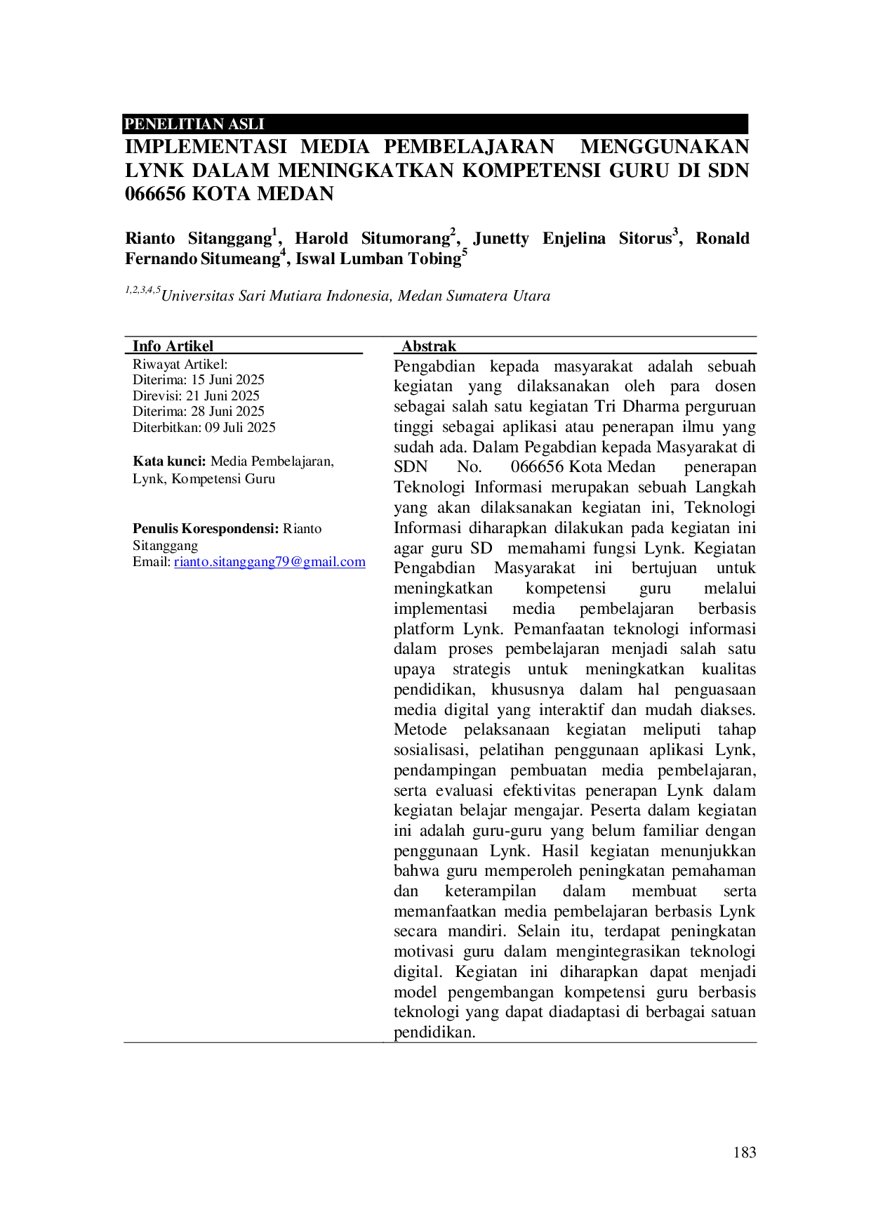 JURIS Implementasi Media Pembelajaran Menggunakan Lynk dalam Meningkatkan Kompetensi Guru di SDN 066656 Kota Medan