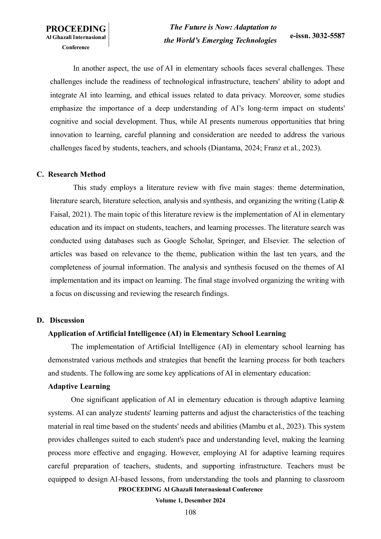 JURIS Analysis of the Application and Impact of Artificial Intelligence in Elementary School Learning A Literature Review