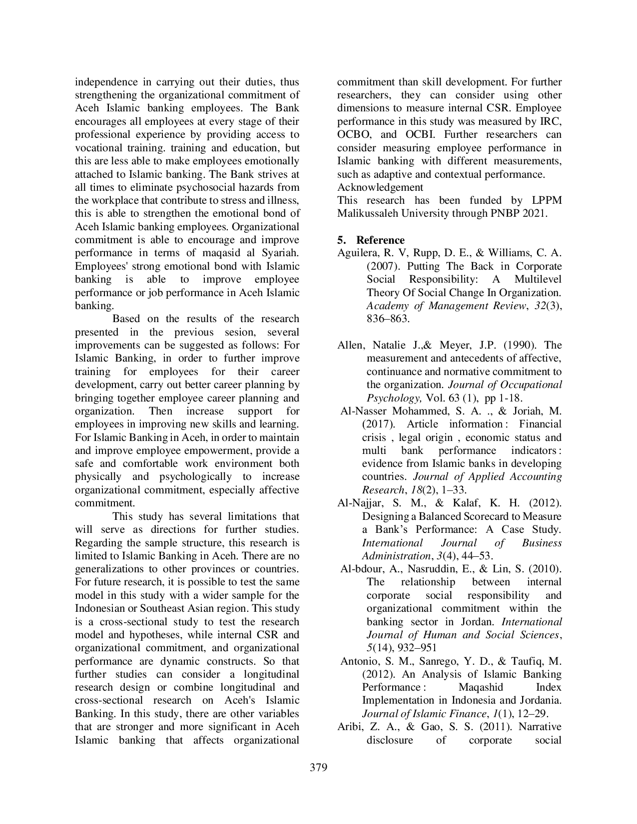 JURIS Internal CSR and Islamic Banking Performance