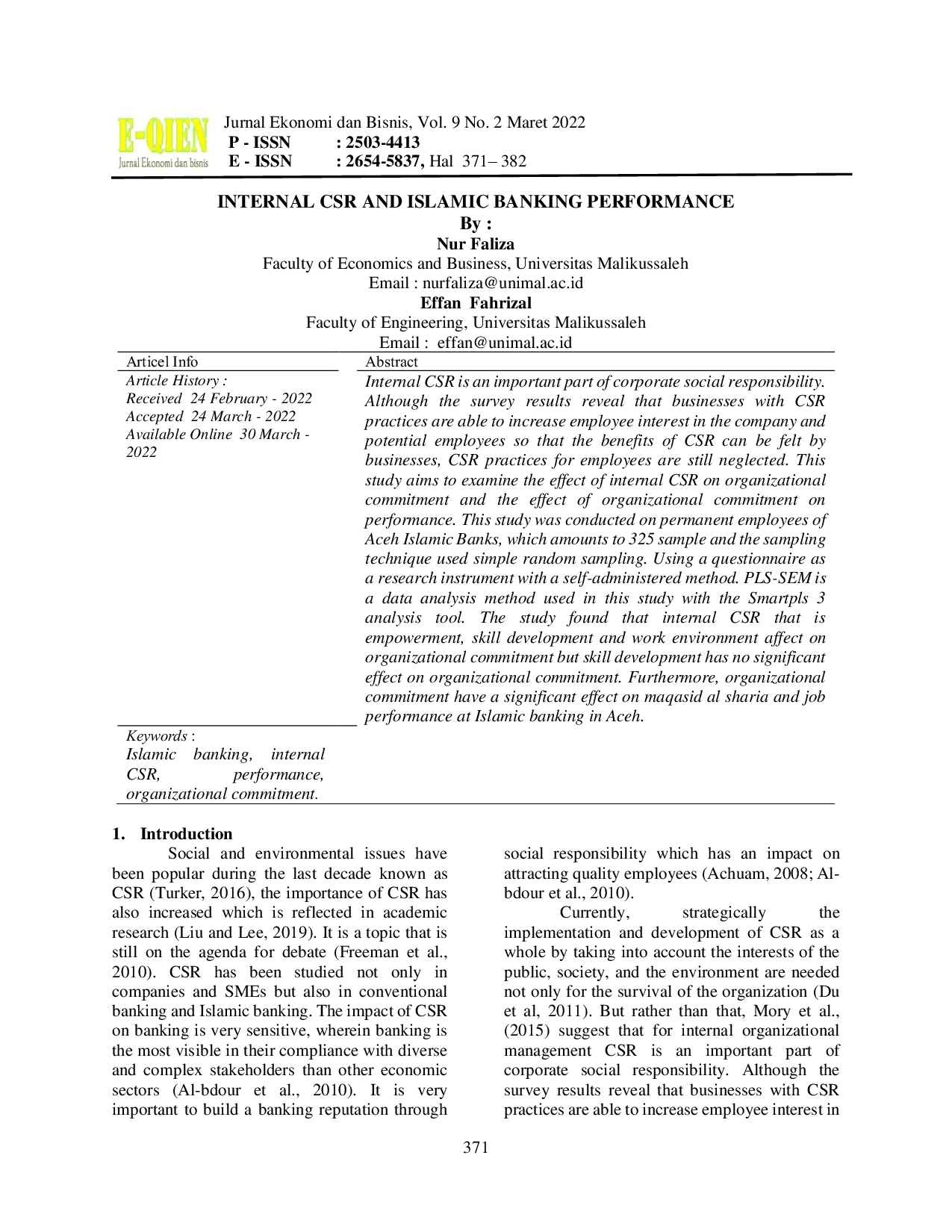 JURIS Internal CSR and Islamic Banking Performance