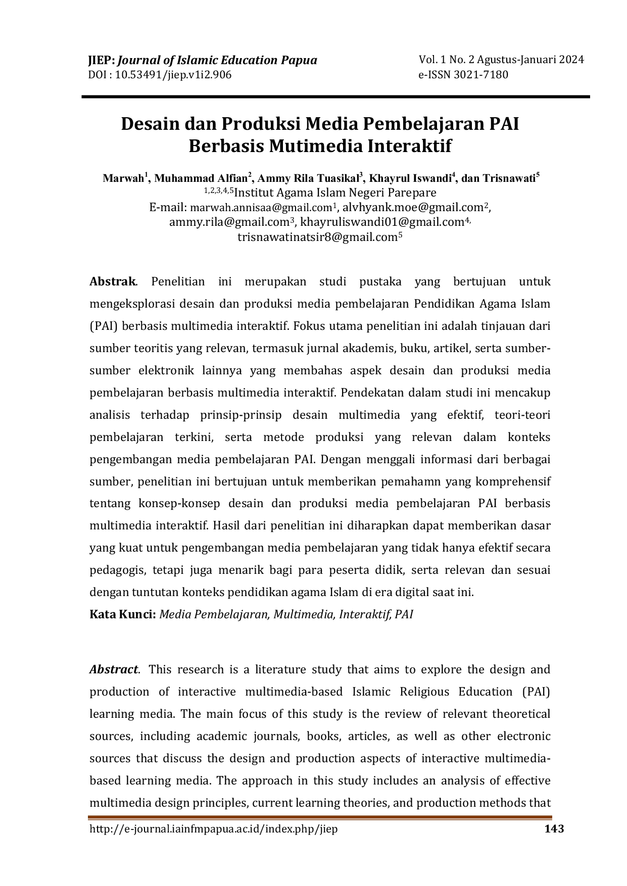 JURIS Desain dan Produksi Media Pembelajaran PAI Berbasis Multimedia Interaktif