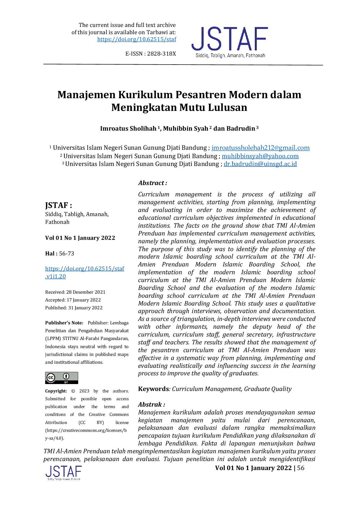 JURIS Manajemen Kurikulum Pesantren Modern dalam Meningkatan Mutu Lulusan