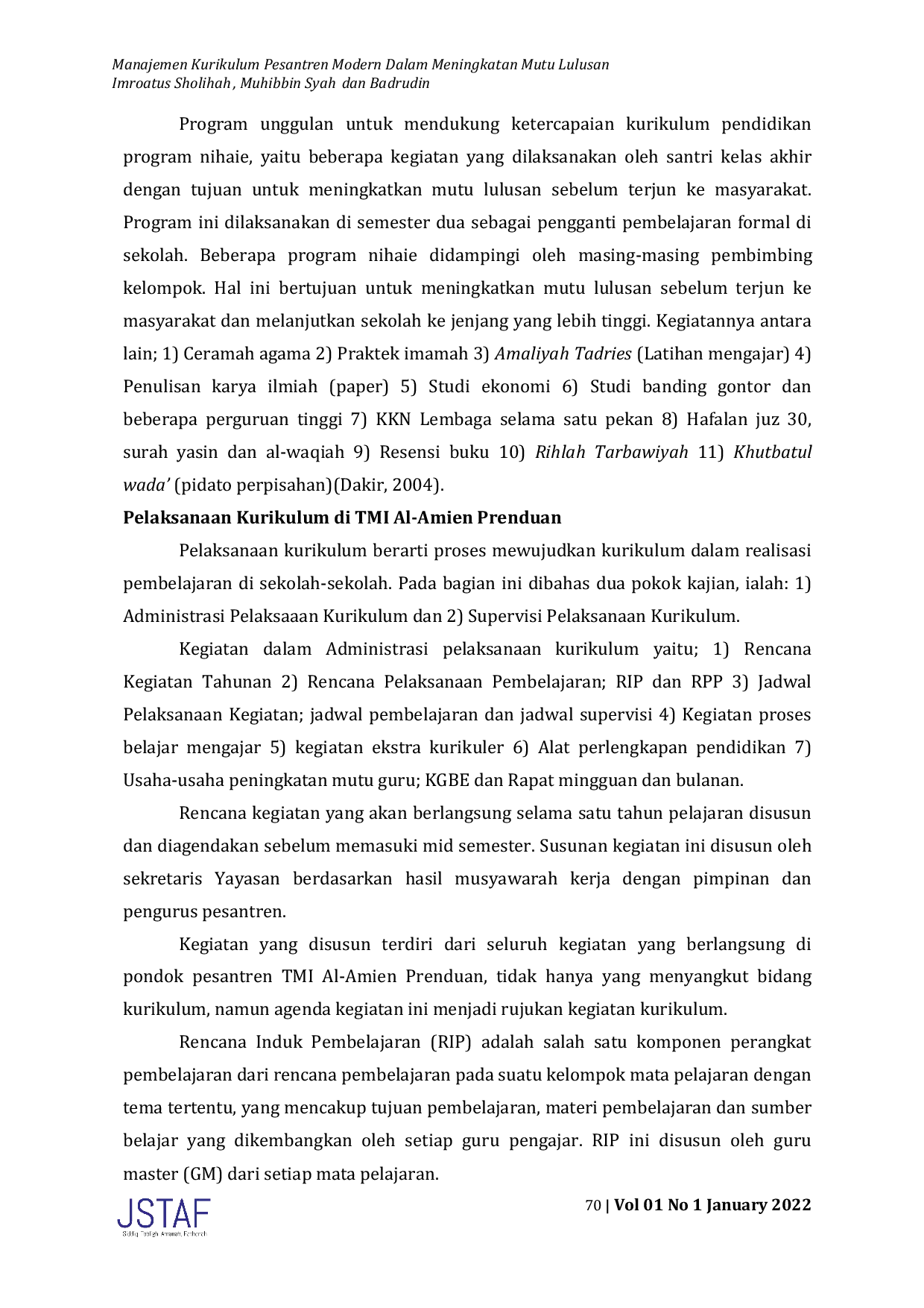 JURIS Manajemen Kurikulum Pesantren Modern dalam Meningkatan Mutu Lulusan