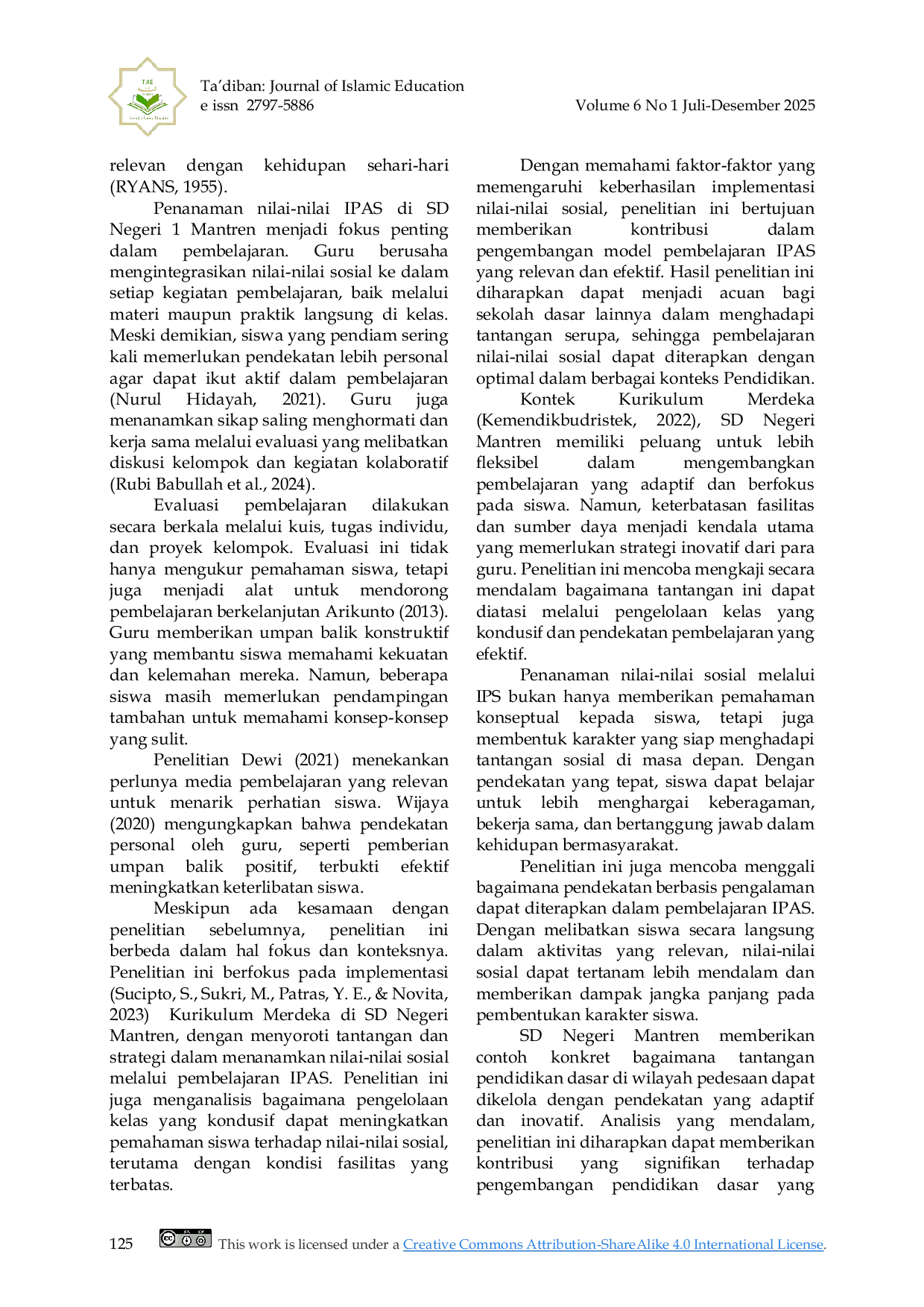 JURIS Menghidupkan Nilai Sosial dalam Pembelajaran IPAS Peran Guru dan Dinamika Kelas di SD Negeri Mantren