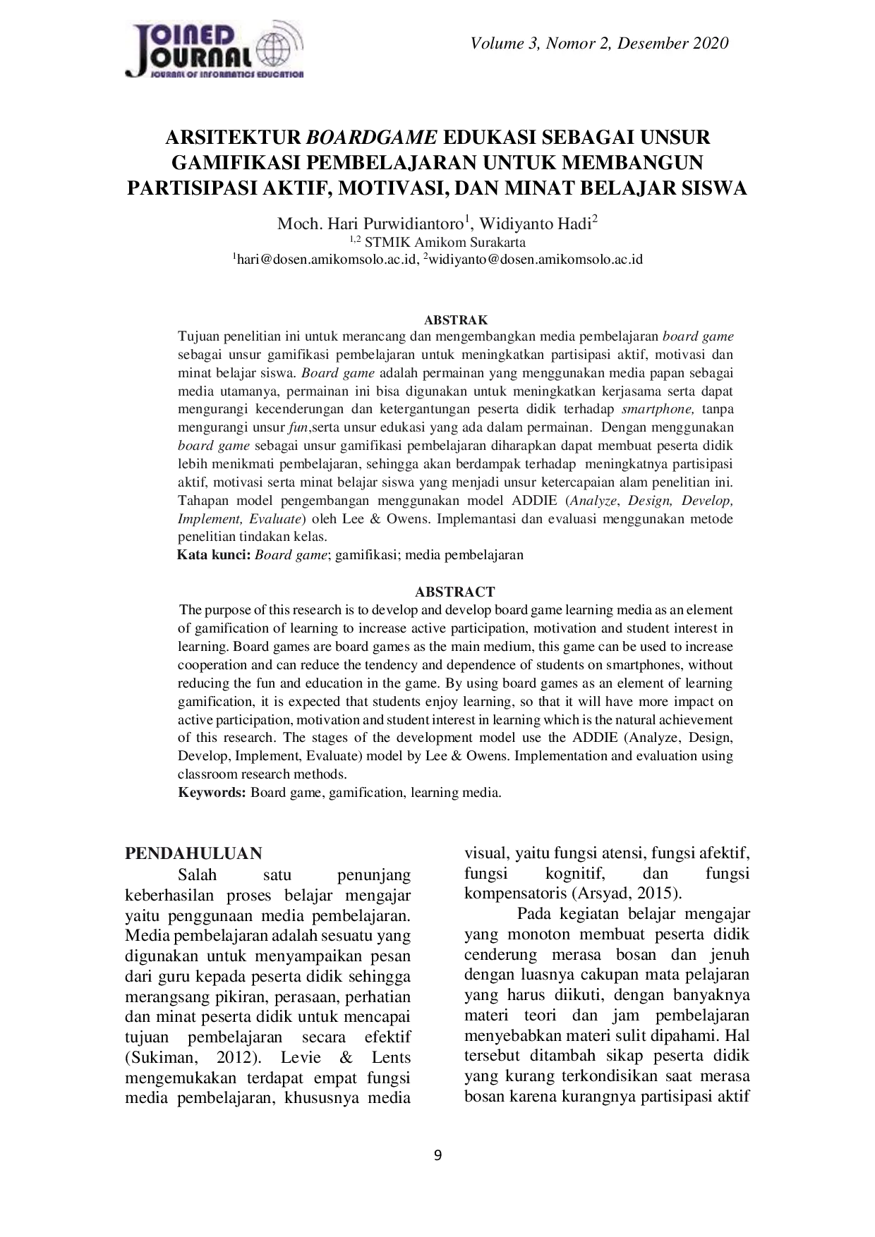 JURIS Arsitektur Boardgame Edukasi Sebagai Unsur Gamifikasi Pembelajaran untuk Membangun Partisipasi Aktif Motivasi dan Minat Belajar Siswa