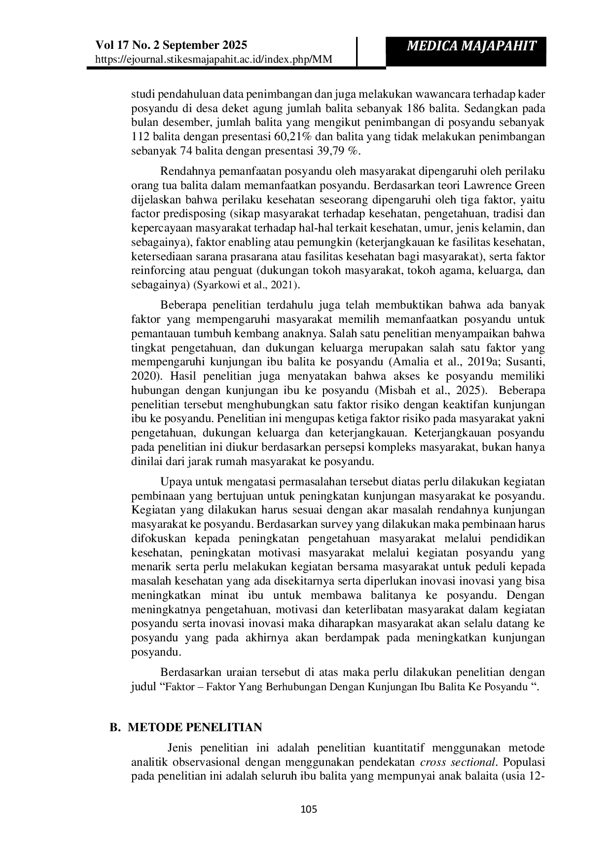 JURIS Faktor Faktor Yang Berhubungan Dengan Kunjungan Ibu Balita Ke Posyandu