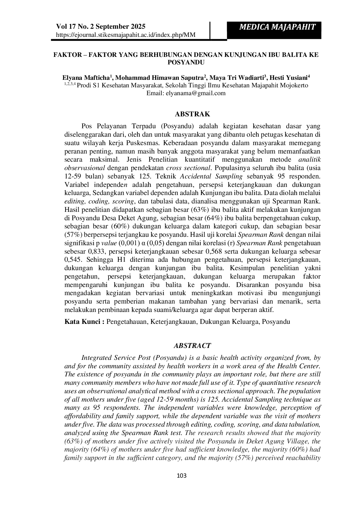 JURIS Faktor Faktor Yang Berhubungan Dengan Kunjungan Ibu Balita Ke Posyandu