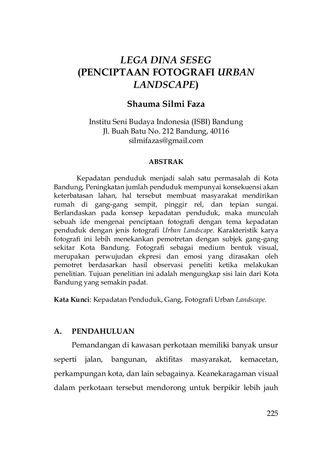 JURIS Lega Dina Seseg Penciptaan Fotografi Urban Landscape