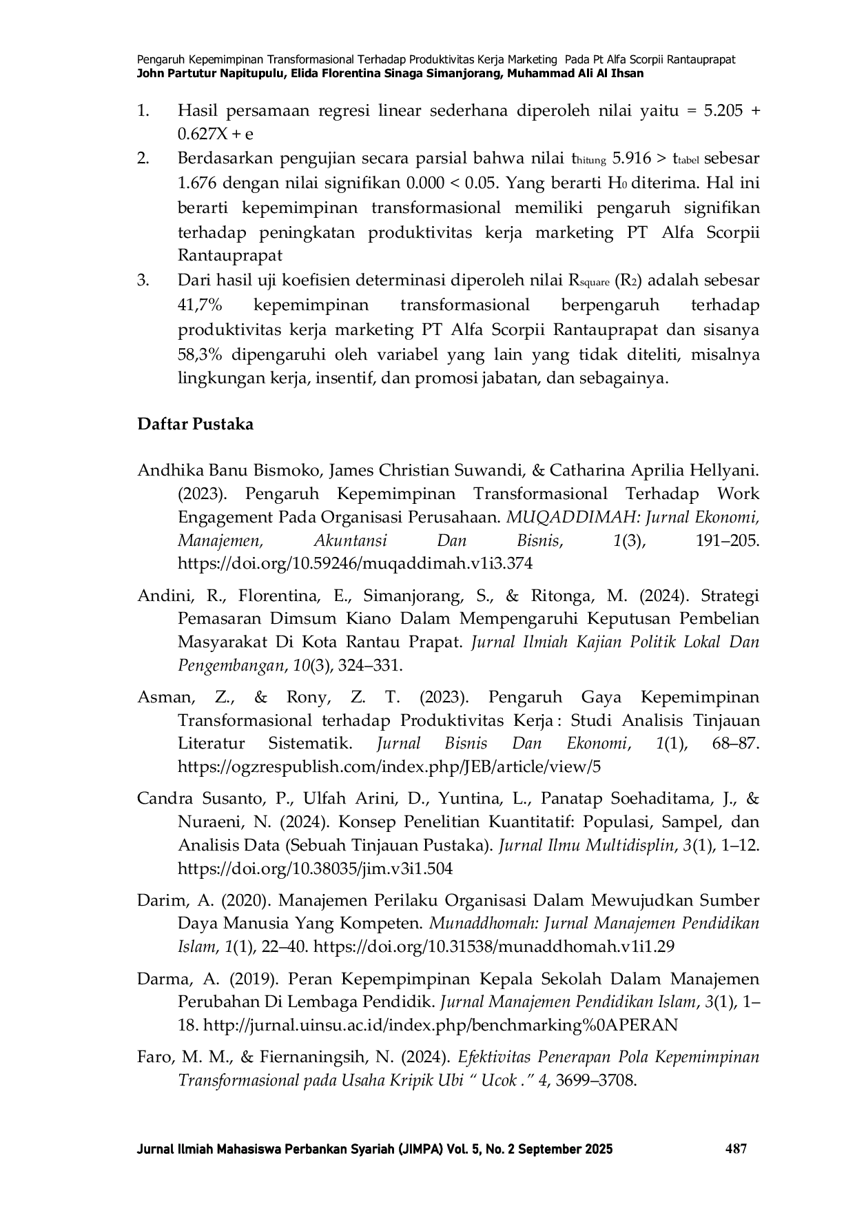 JURIS Pengaruh Kepemimpinan Transformasional Terhadap Produktivitas Kerja Marketing Pada PT Alfa Scorpii Rantauprapat