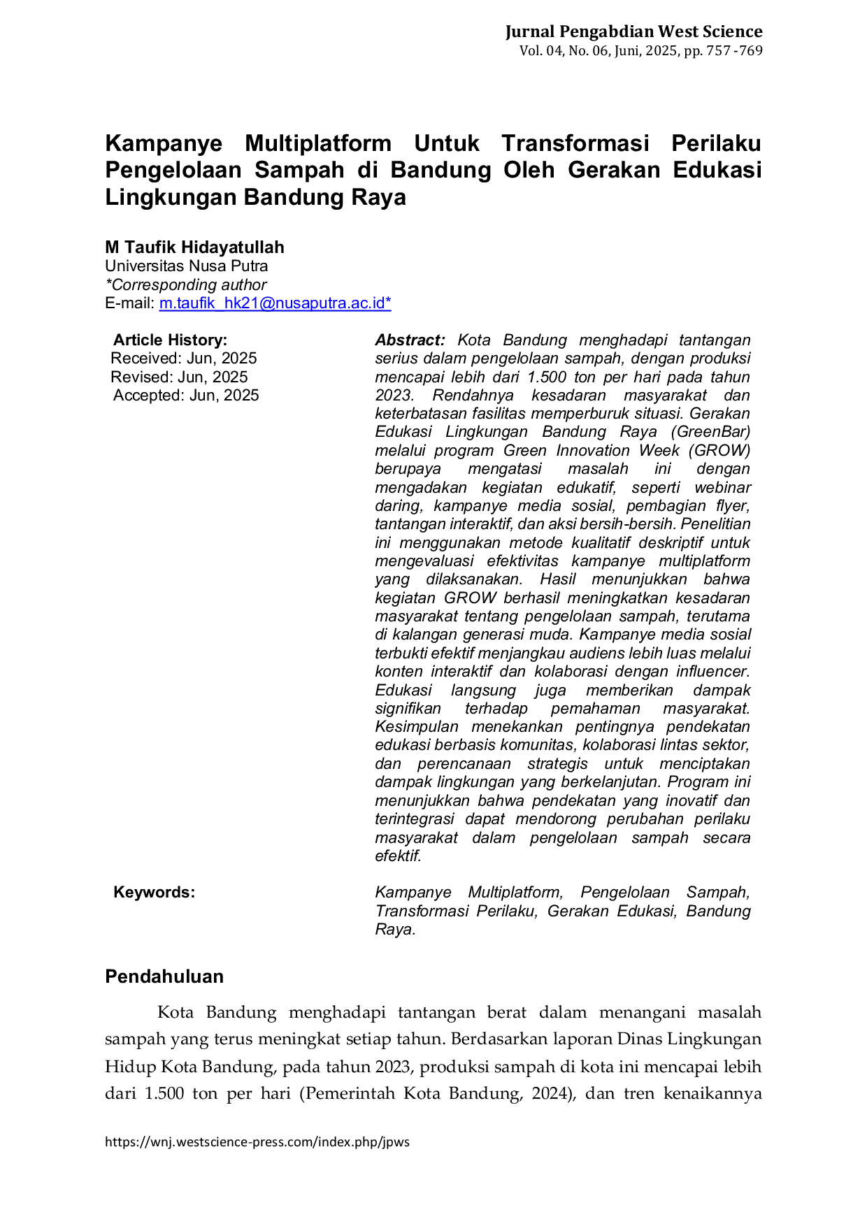 JURIS Kampanye Multiplatform Untuk Transformasi Perilaku Pengelolaan Sampah di Bandung Oleh Gerakan Edukasi Lingkungan Bandung Raya