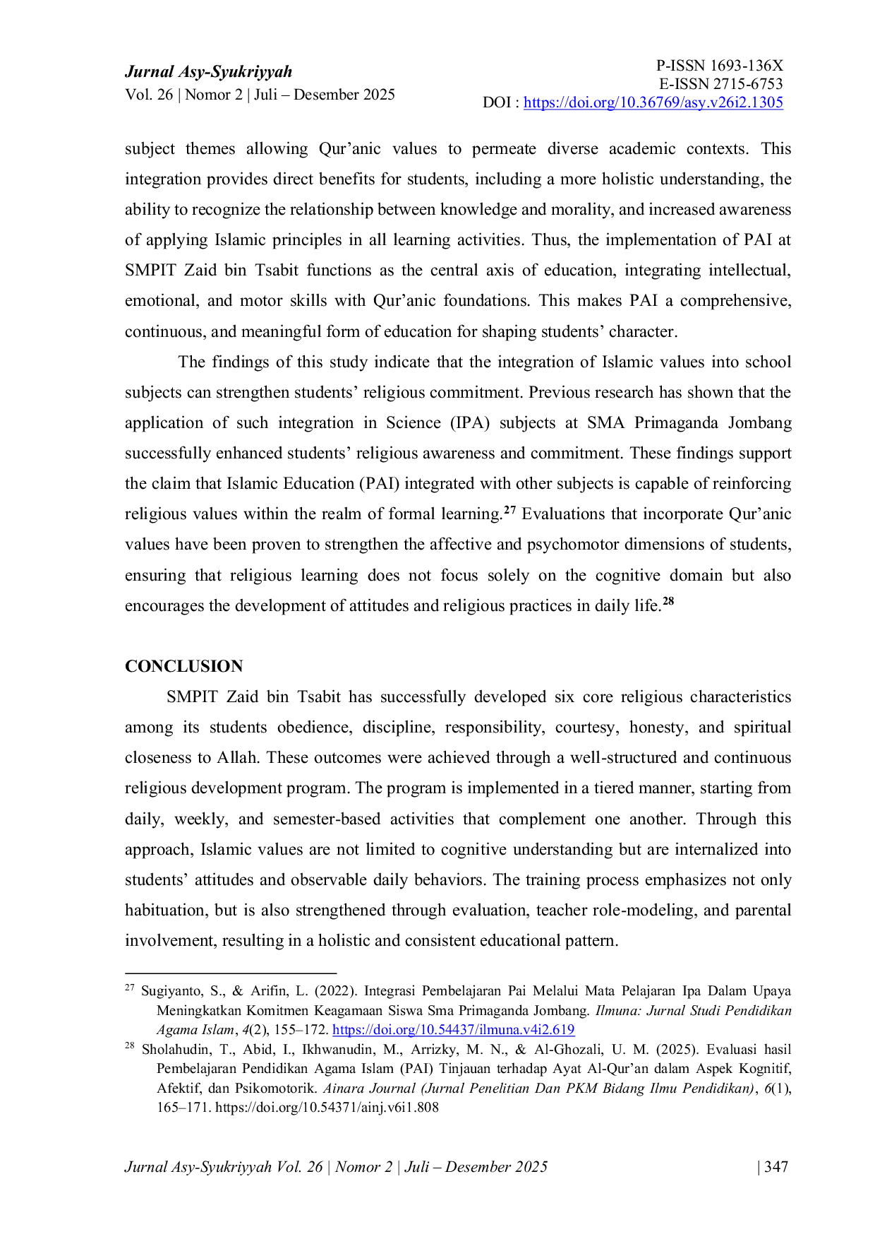 JURIS Integrating Religious Habituation and Mentoring to Build Qur anic Character Evidence from a Case Study at SMPIT Zaid Bin Tsabit