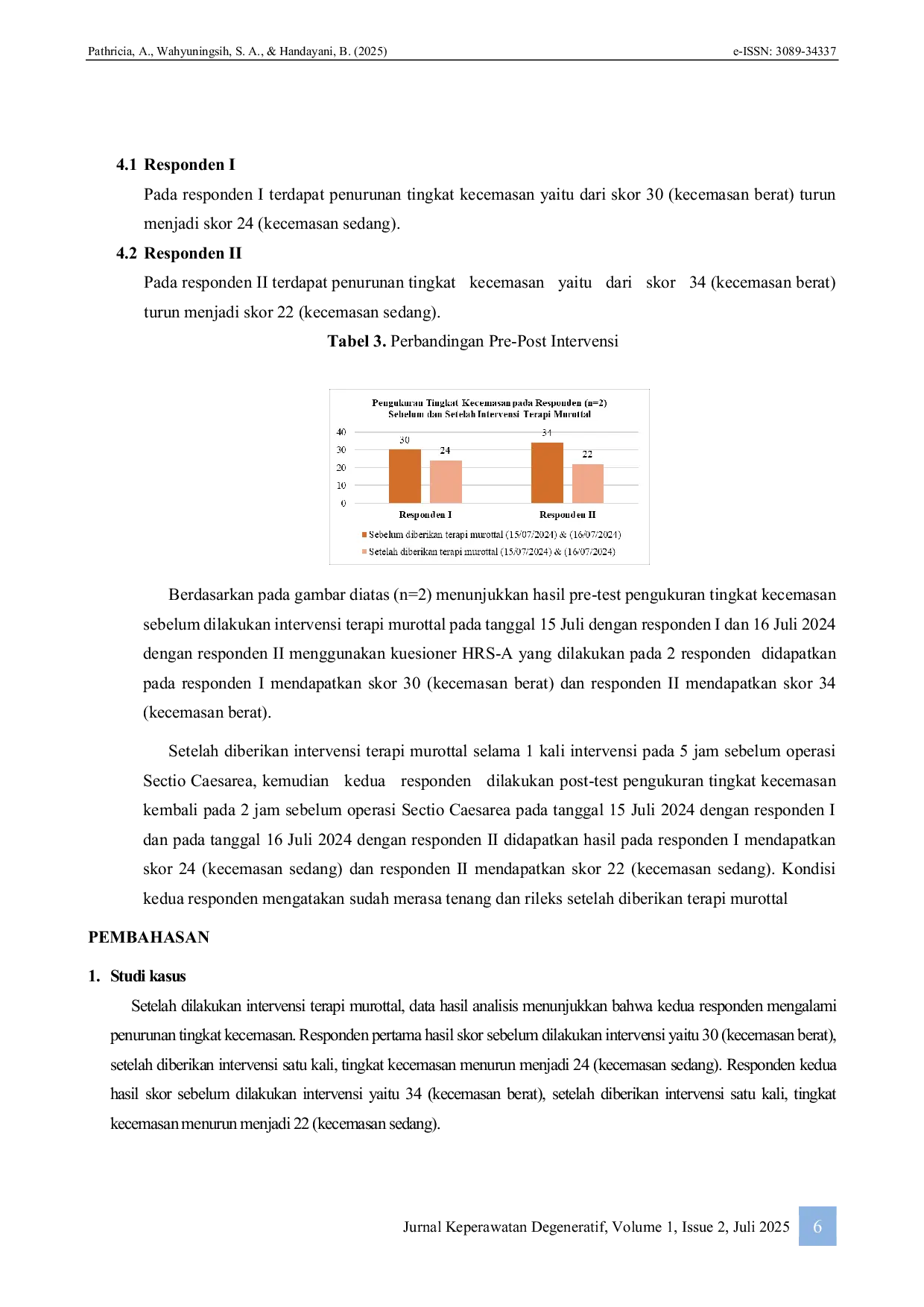 JURIS Penerapan Terapi Murottal Terhadap Penurunan Tingkat Kecemasan Pada Pasien Pre Operasi Sectio Caesarea Di Rumah Sakit Pelni Jakarta