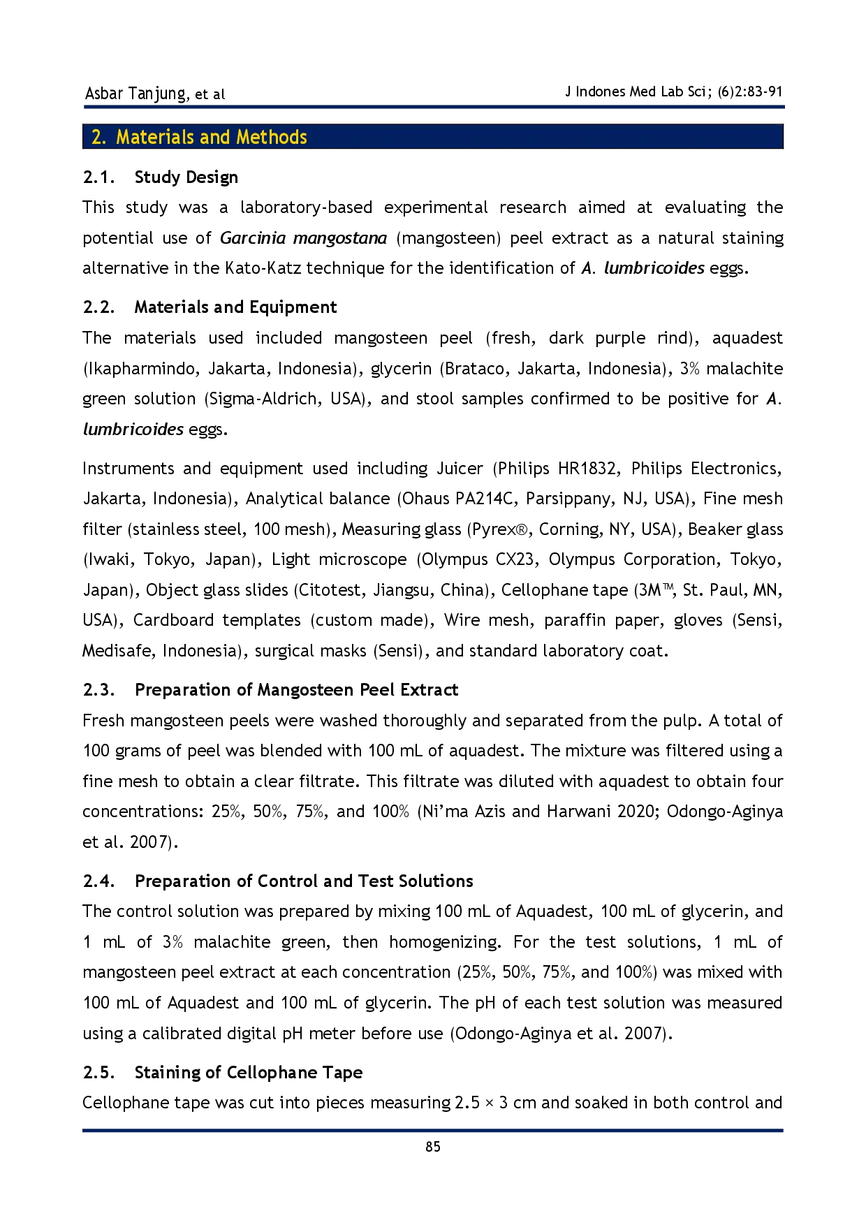 juris Evaluation of mangosteen peel extract in the kato katz technique for enhanced visualization of helminth eggs