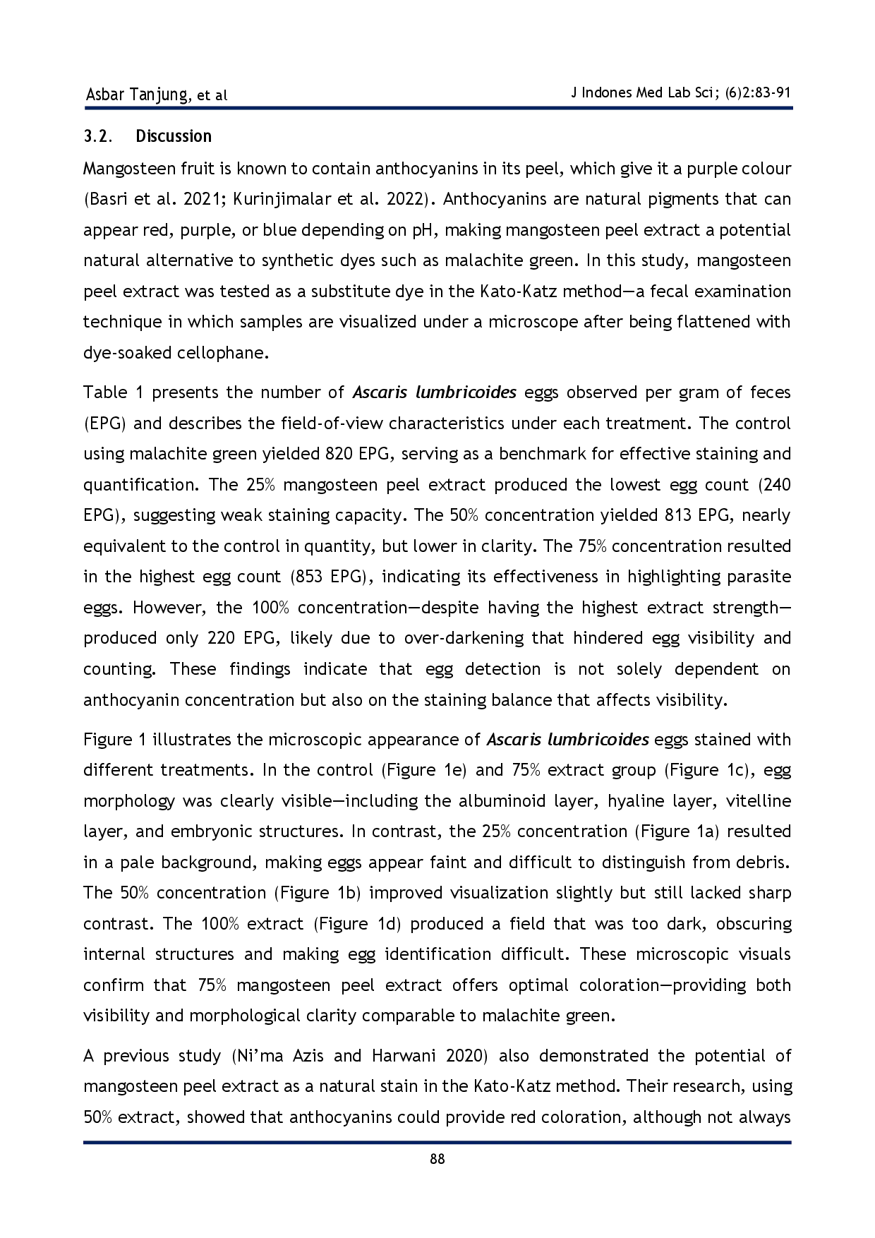 juris Evaluation of mangosteen peel extract in the kato katz technique for enhanced visualization of helminth eggs