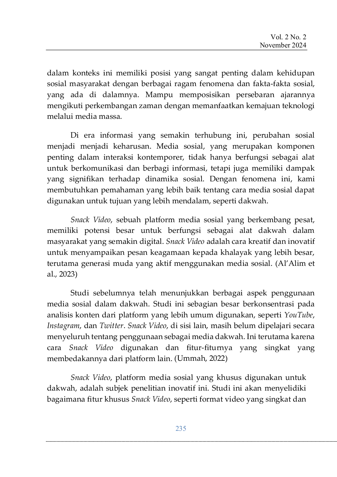 JURIS Pemanfaatan Media Sosial Snack Video Sebagai Media Dakwah Studi pada Akun Snack Video najwaainunnabi